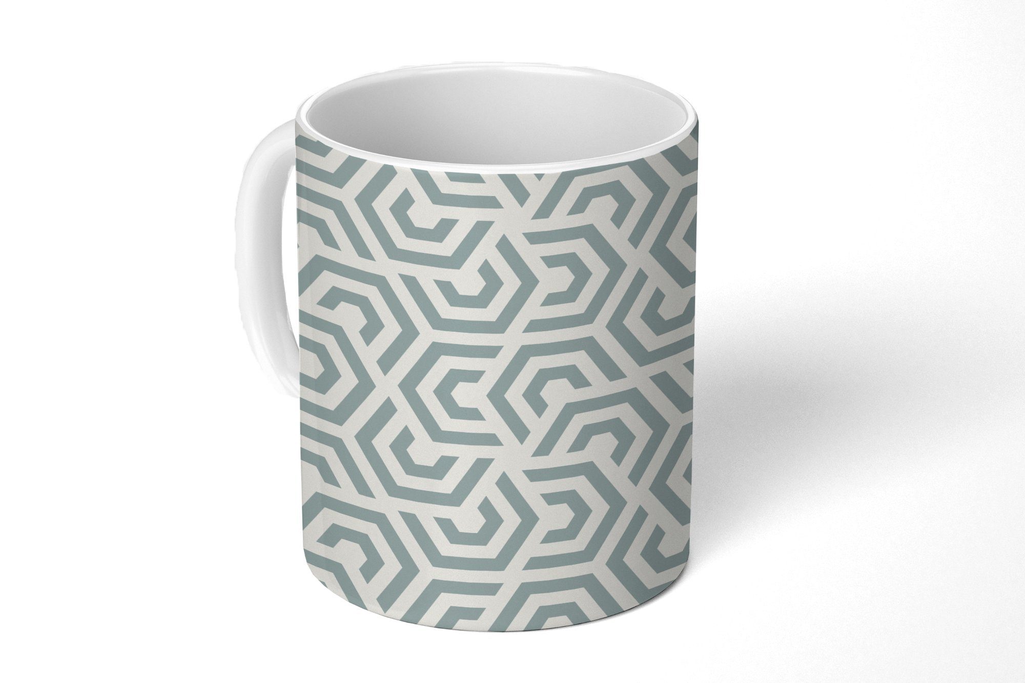MuchoWow Tasse Design - Linie - Muster - Grün, Keramik, Kaffeetassen, Teetasse, Becher, Teetasse, Geschenk