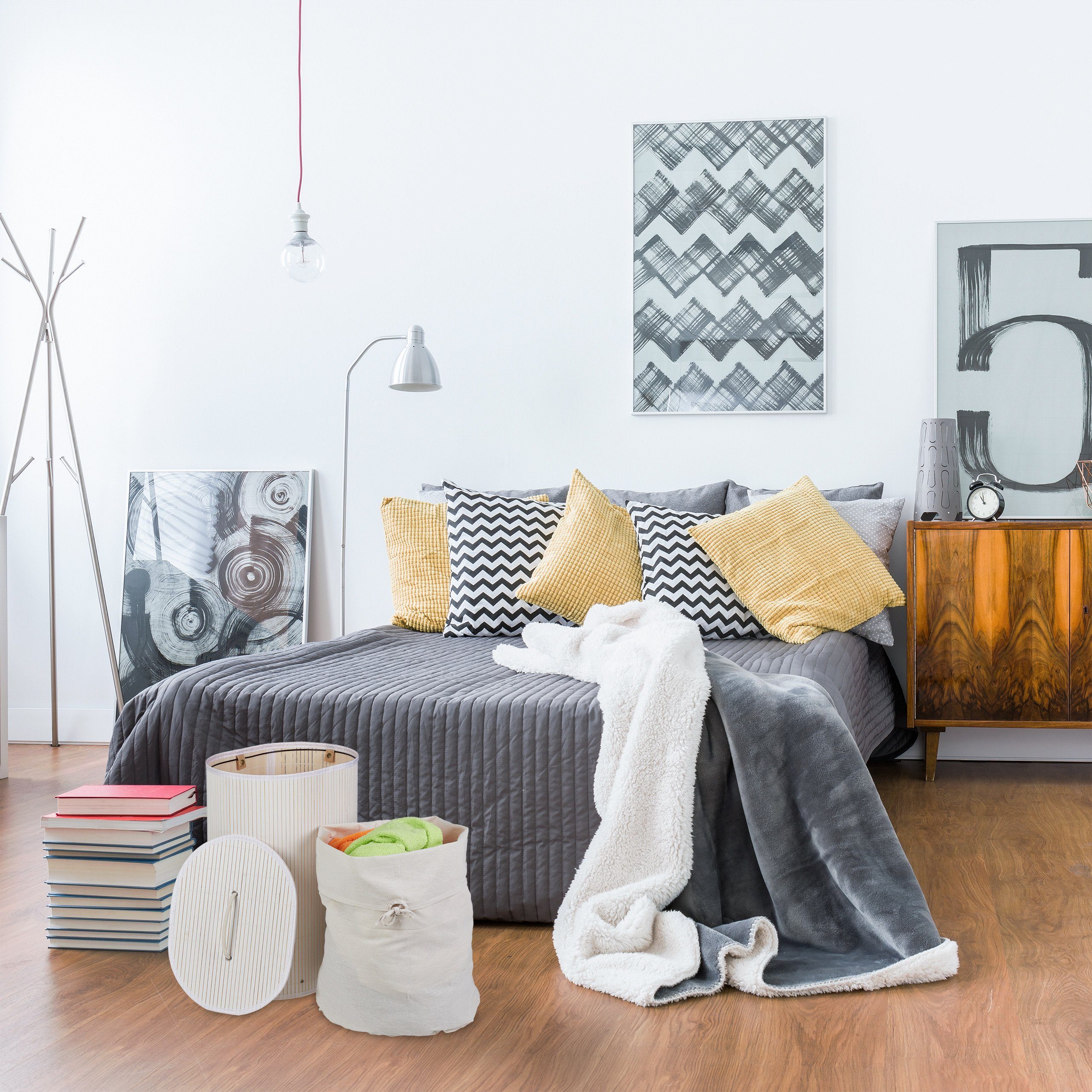 relaxdays Wäschekorb Bambus Wäschekorb oval, Weiß günstig online kaufen