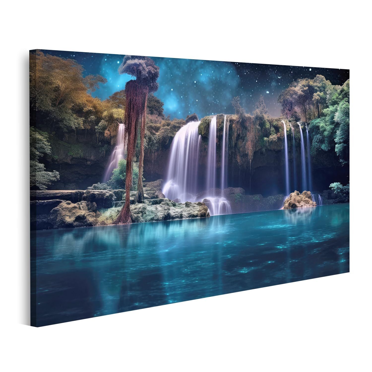 islandburner Leinwandbild Schönheit Wasserfall Beleuchtet Ätherisches Glühen Mondlicht Erfahrung