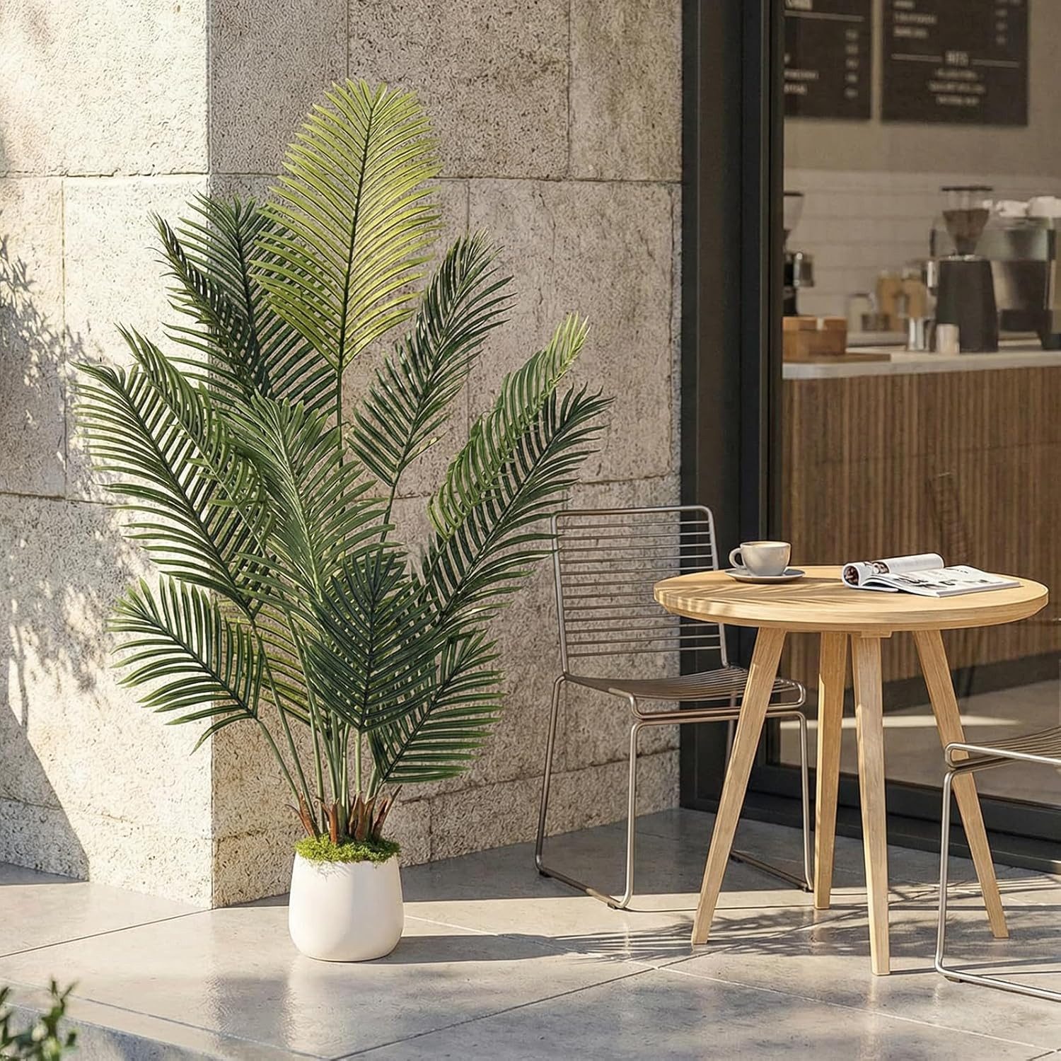 Kunstbaum Künstliche Areca Palme 13 Realistische Dunkel-Hellgrüne Blätter, TLGREEN, Höhe 150 cm, Tropische Pflanzen Deko für Innen Wohnzimmer Büro