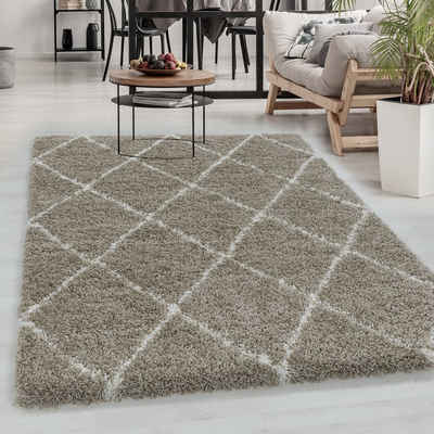 Hochflor-Teppich Rauten Design, Carpetsale24, Läufer, Höhe: 30 mm, Teppich Wohnzimmer Geometrisch Design verschiedene farben und größen