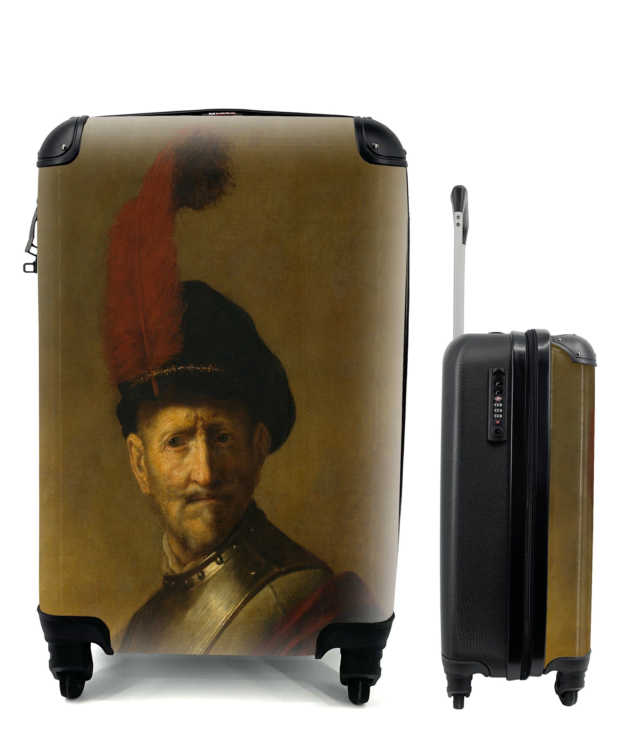 MuchoWow Handgepäckkoffer Porträt eines Mannes - Rembrandt van Rijn, 4 Rollen, Reisetasche mit rollen, Handgepäck für Ferien, Trolley, Reisekoffer