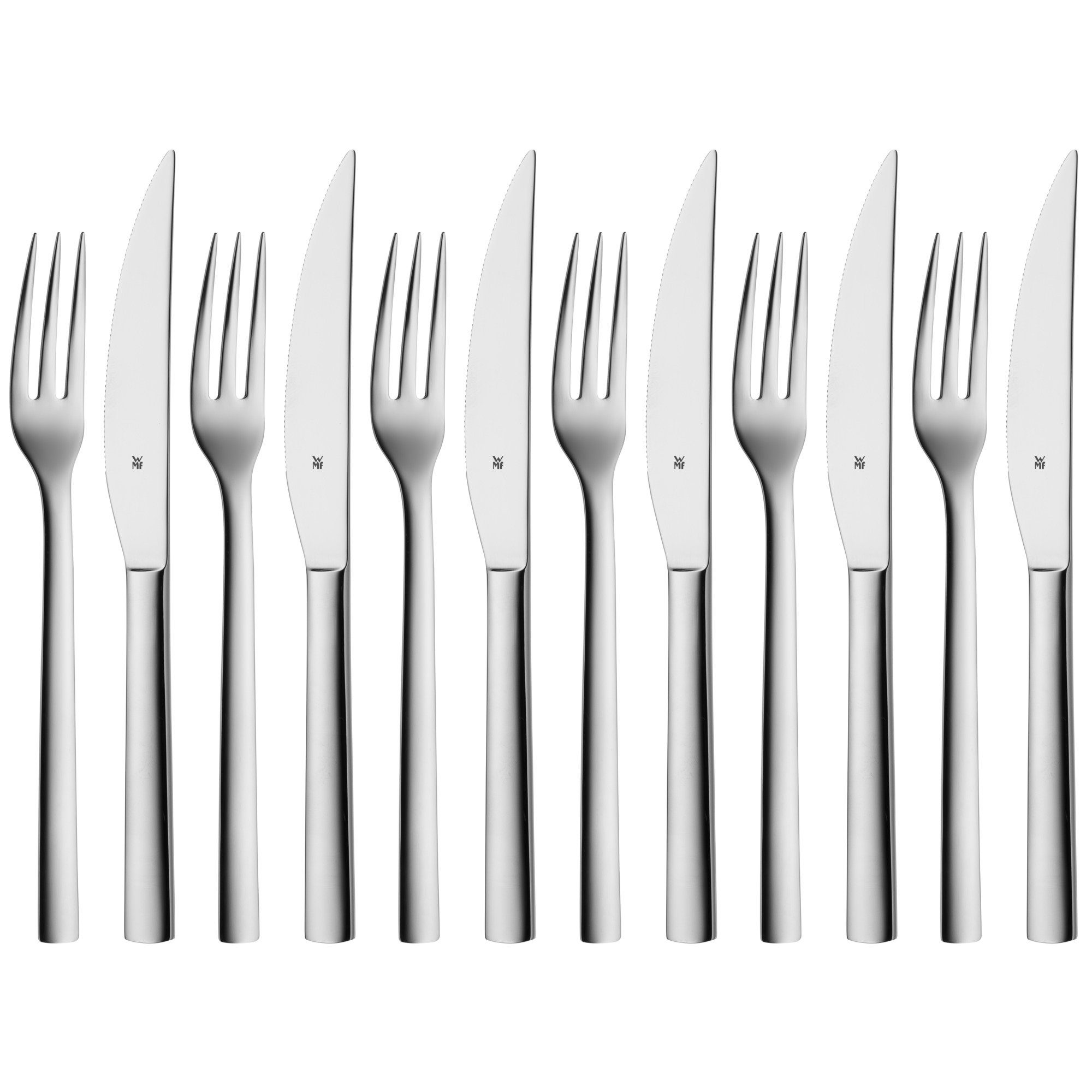 WMF Steakbesteck Nuova (12-tlg), 6 Personen, Cromargan® Edelstahl Rostfrei 18/10, Solide Monobloc Steakmesser