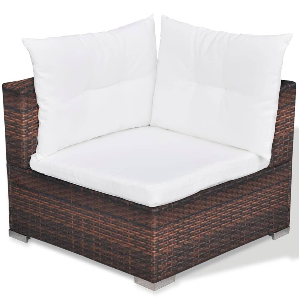 vidaXL Gartenlounge-Set 5-tlg. Rattan Garten-Lounge-Set Poly (5-tlg) Braun, Auflagen mit