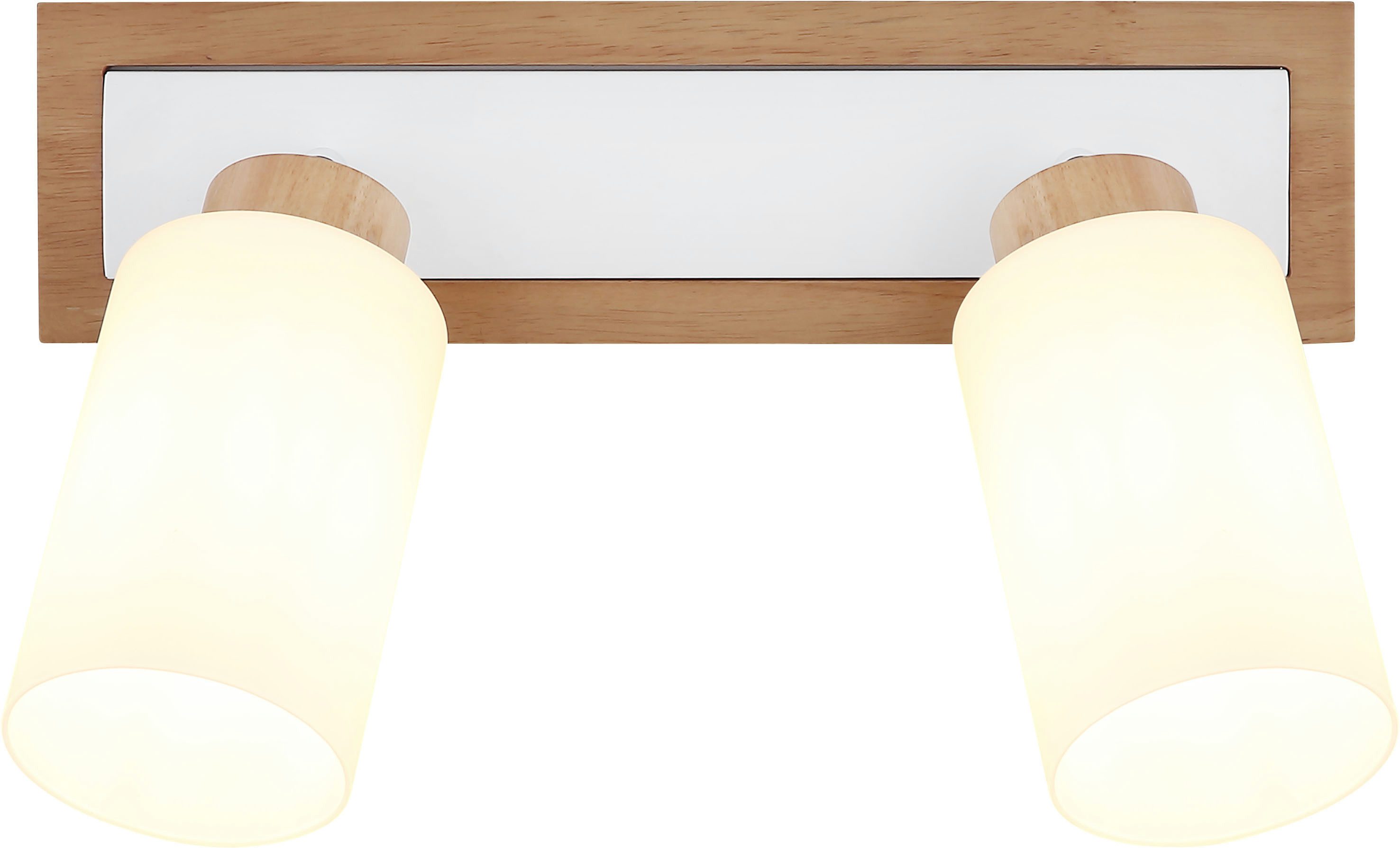 GLOBO LIGHTING Deckenspot ROWENA, ohne Leuchtmittel, Holz-Strahler, dreh-/schwenkbar, Opalglas, 2xE27, 600mm