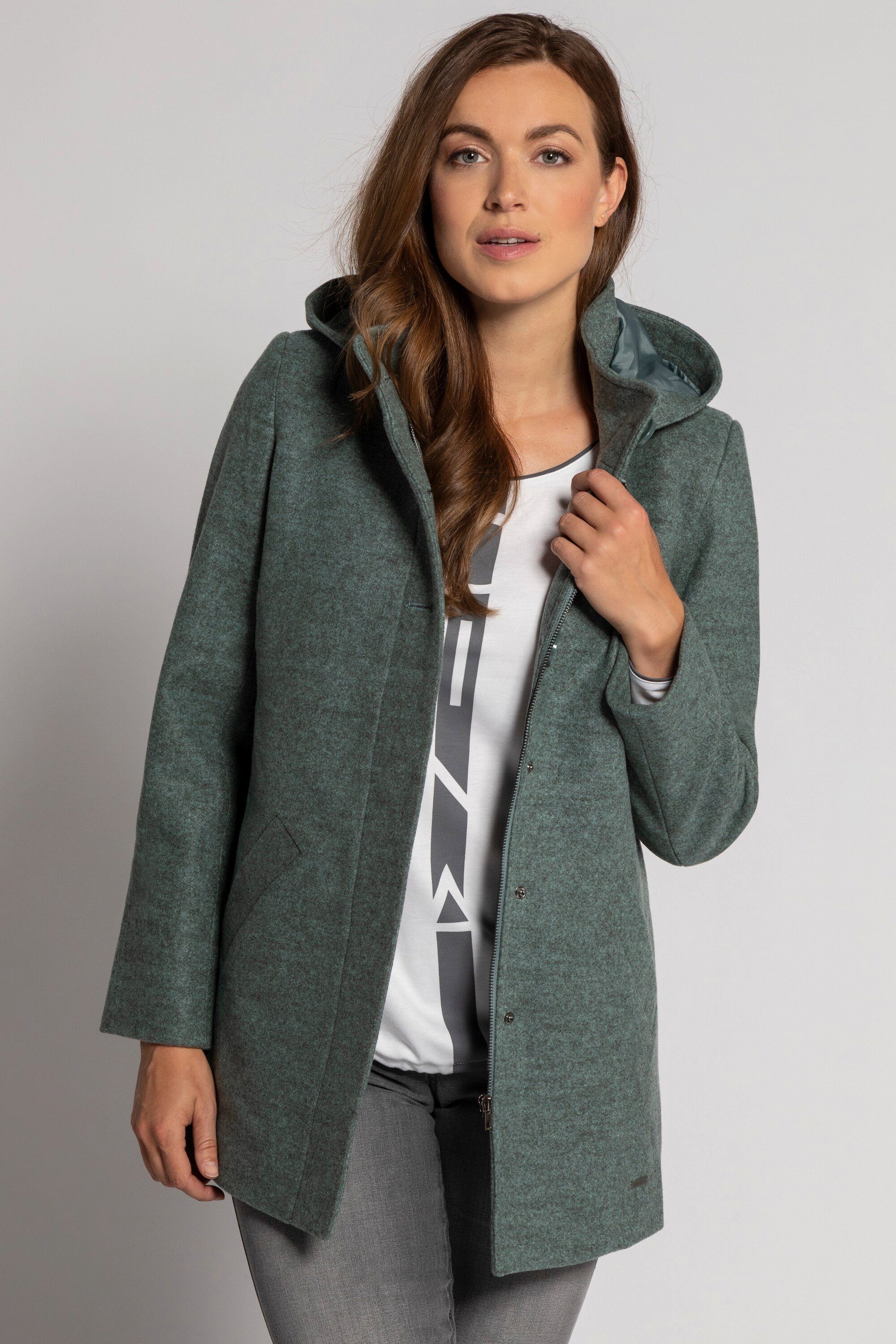 Gina Laura Kurzmantel Kurzmantel Wolloptik Kapuze 2-Wege-Reißverschluss