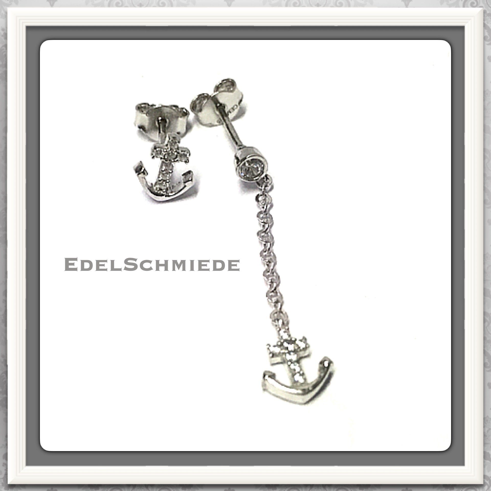Ohrstecker-Set Edelschmiede925 Single Ohrstecker in 925 Silber "Anker" m Zirkonia