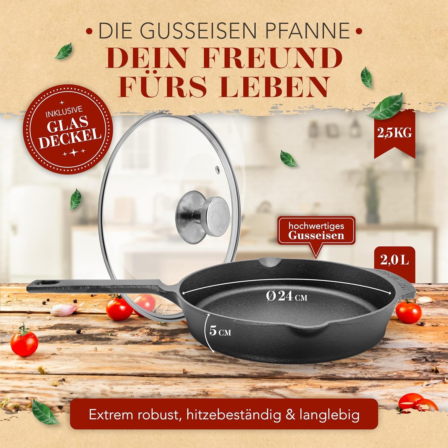 Krustenzauber Grillpfanne Gusseisenpfanne Induktion - Voreingebrannte Gusseisen Pfanne, (Ideale Grillpfanne Induktion, Eisenpfanne, Cast Iron Pan, Bratpfanne, Gusseiserne Pfanne Skillet Gusspfanne)
