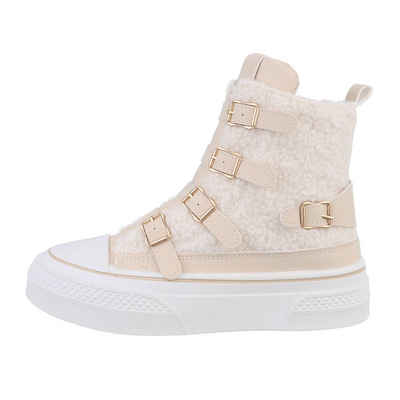 Ital-Design Damen High-Top Freizeit Sneakerboots Flach Sneakers High in Beige