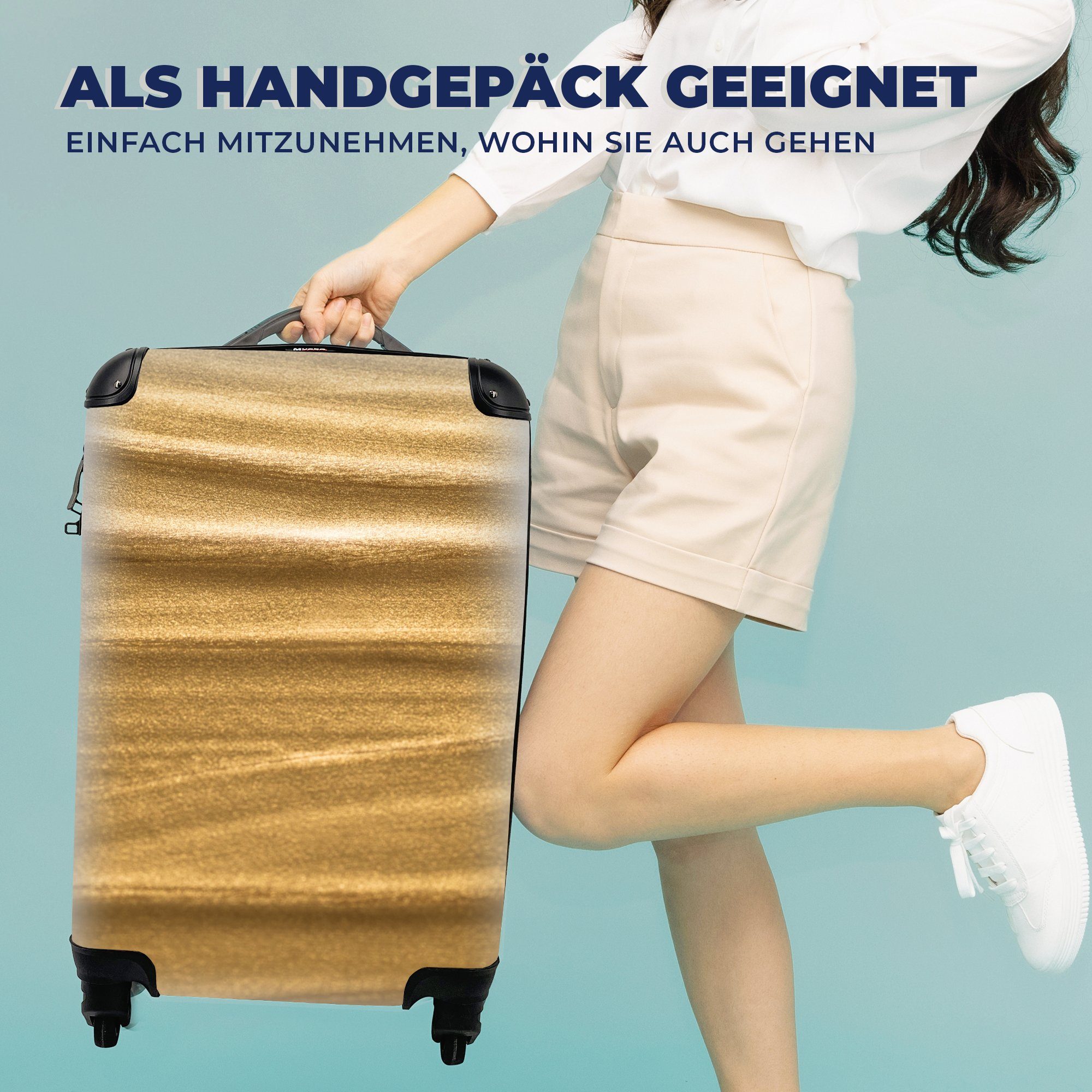 Ferien, Reisekoffer mit Trolley, - Handgepäckkoffer Reisetasche Rollen, für Handgepäck Metallischer Golf, Gold rollen, 4 Druck MuchoWow -