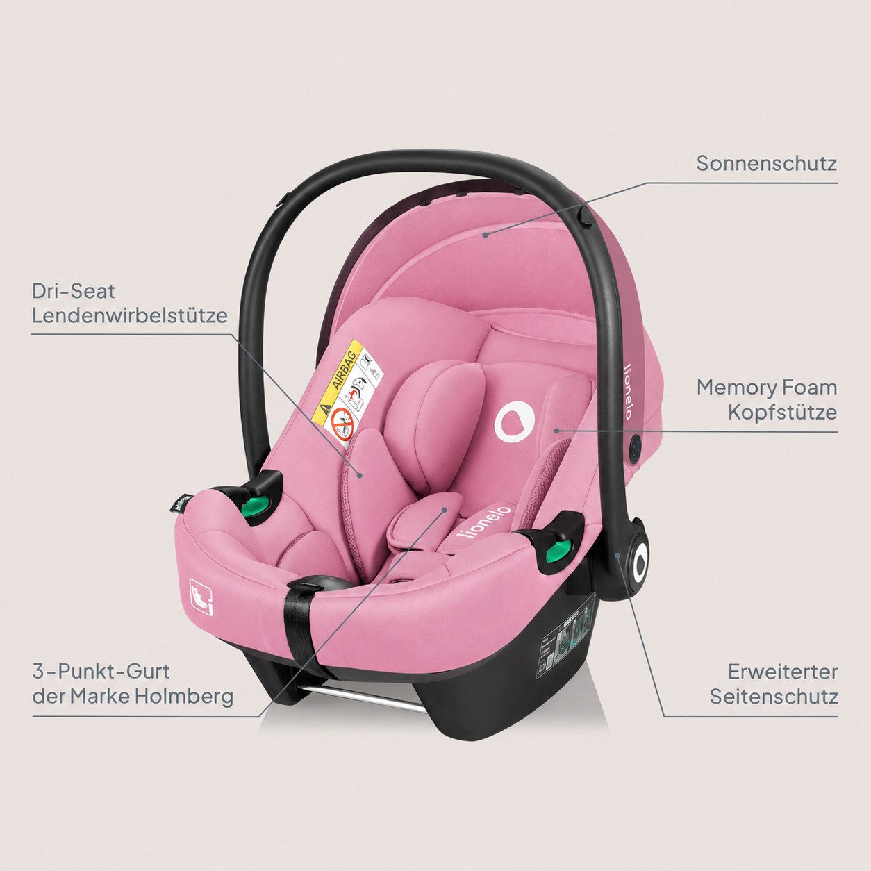 lionelo Babyschale ASTRID I-SIZE, ab: ab Geburt, bis: bis 87 cm, ab: 40,00 cm, bis: 87,00 cm, (Set), Sehr stabiler Träger, Höhenverstellung, Modernes Design