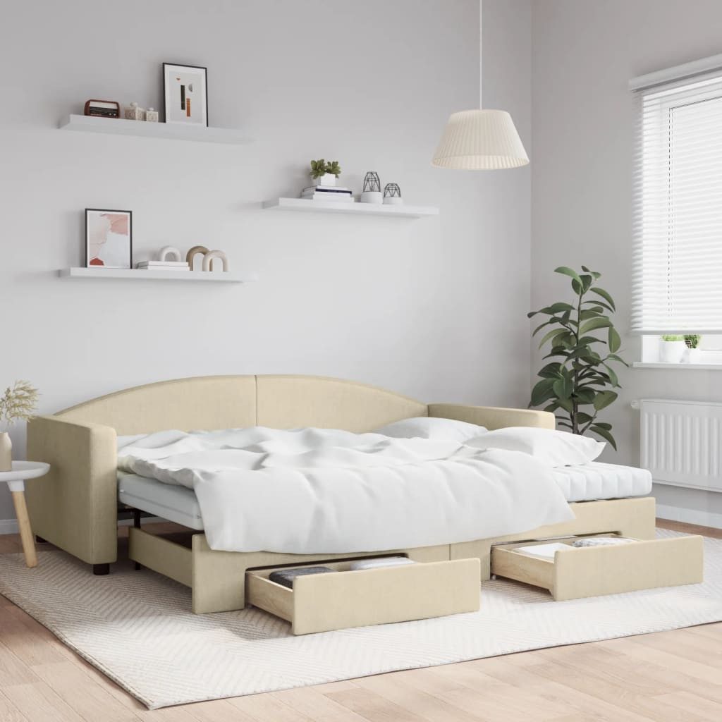 vidaXL Gästebett Gästebett Tagesbett Ausziehbar mit Schubladen Creme 90x200 günstig online kaufen