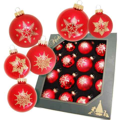 Krebs Glas Lauscha Weihnachtsbaumkugel Schneeflocke rot (16 St), Weihnachtsdeko, Christbaumschmuck, Christbaumkugeln aus Glas