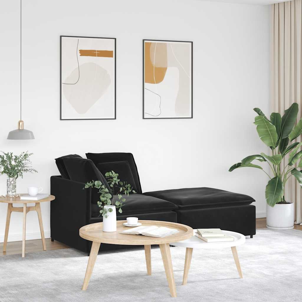 vidaXL Sofaelement Modulares Sofa mit Fußhocker Kissen Samt Schwarz