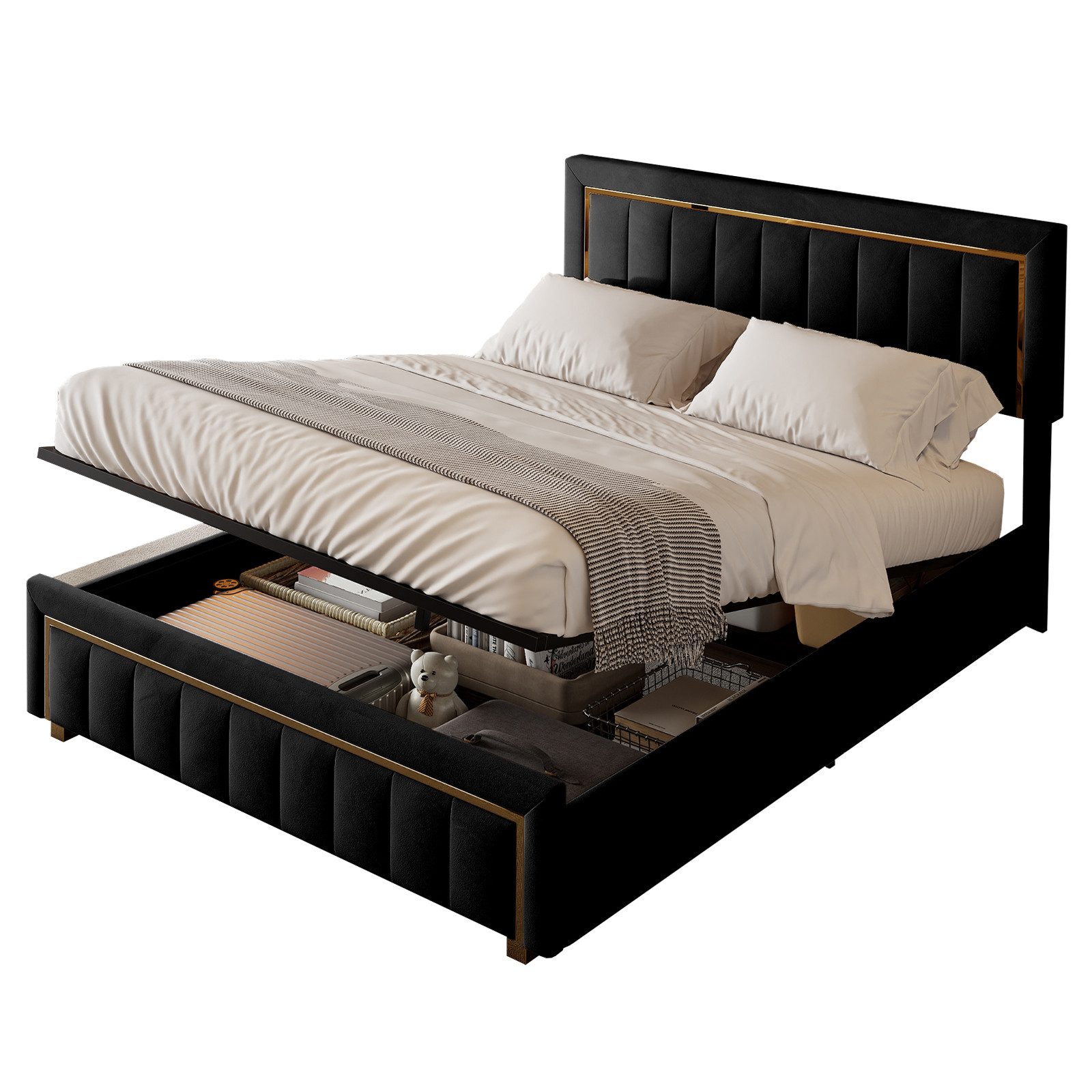 FUROKOY Polsterbett Hydraulisches Doppelbett Kiefernholzbett Funktionsbett günstig online kaufen