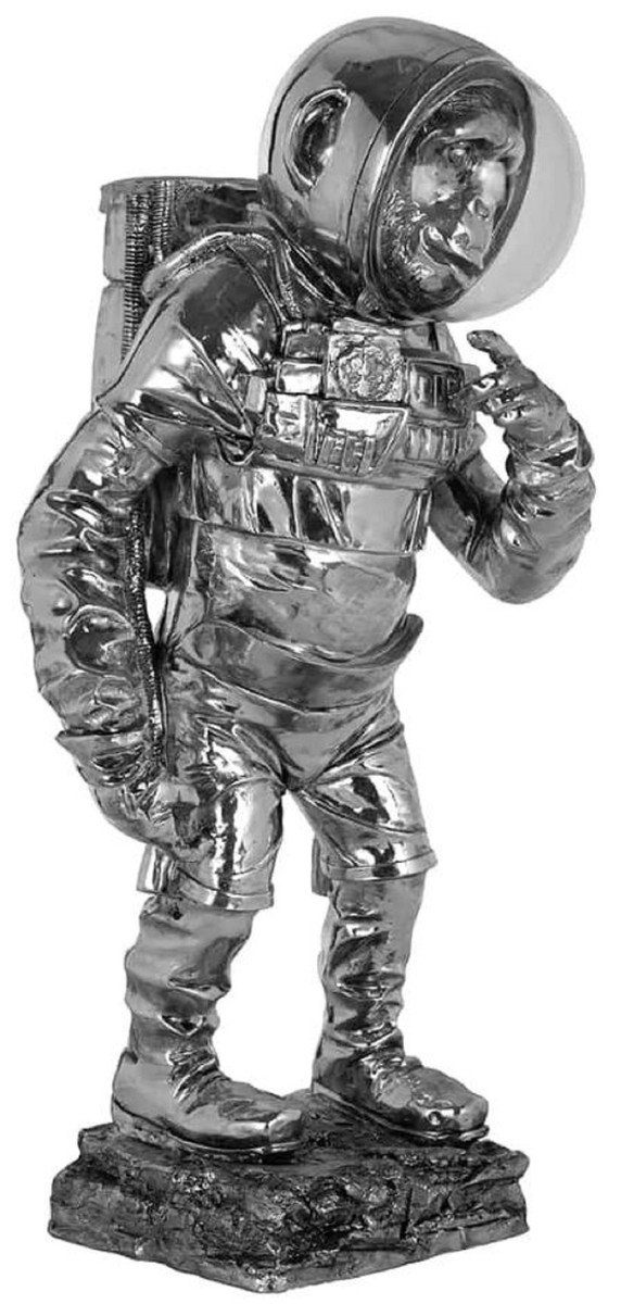 Casa Padrino Dekofigur Casa Padrino Luxus Deko Figur Astronaut Affe Silber 23 x 18 x H. 48,5 cm - Kunstharz Deko Skulptur - Wohnzimmer & Schreibtisch Deko Accessoires | Dekofiguren