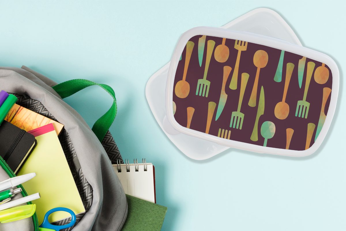 MuchoWow Lunchbox - - für (2-tlg), Küchenutensilien Retro, und weiß Mädchen für und Kinder Brotdose, Erwachsene, Muster Jungs Brotbox Kunststoff