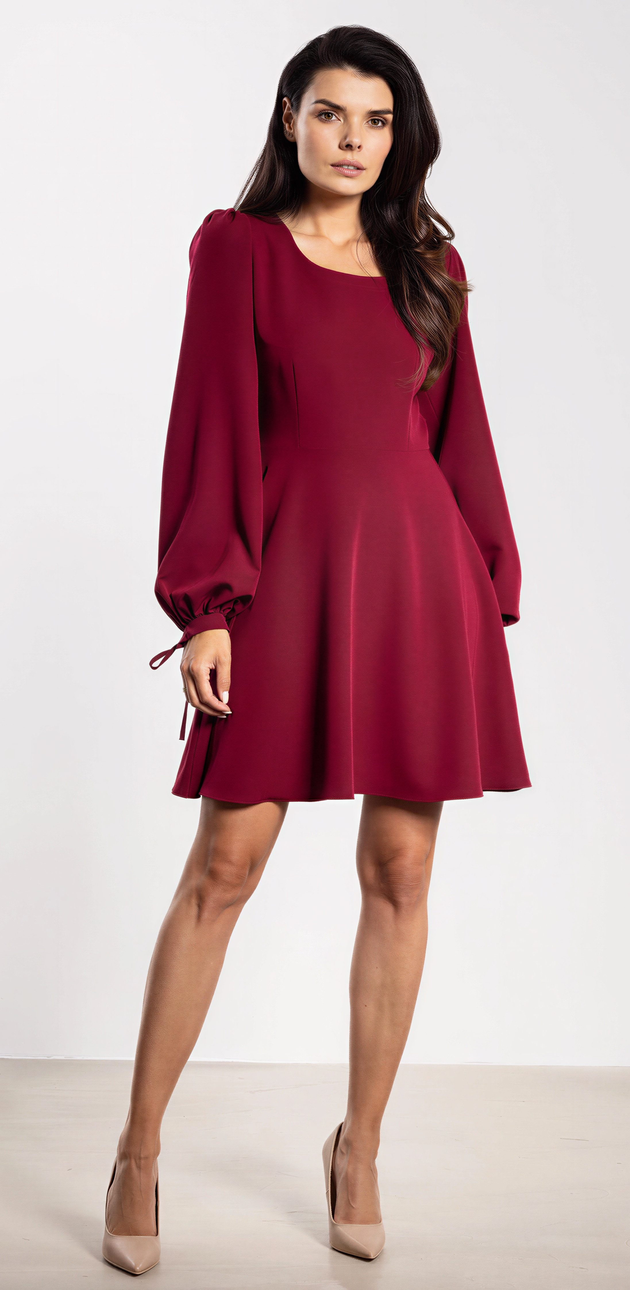 Awama Minikleid mit Puffärmeln und Bindebändern