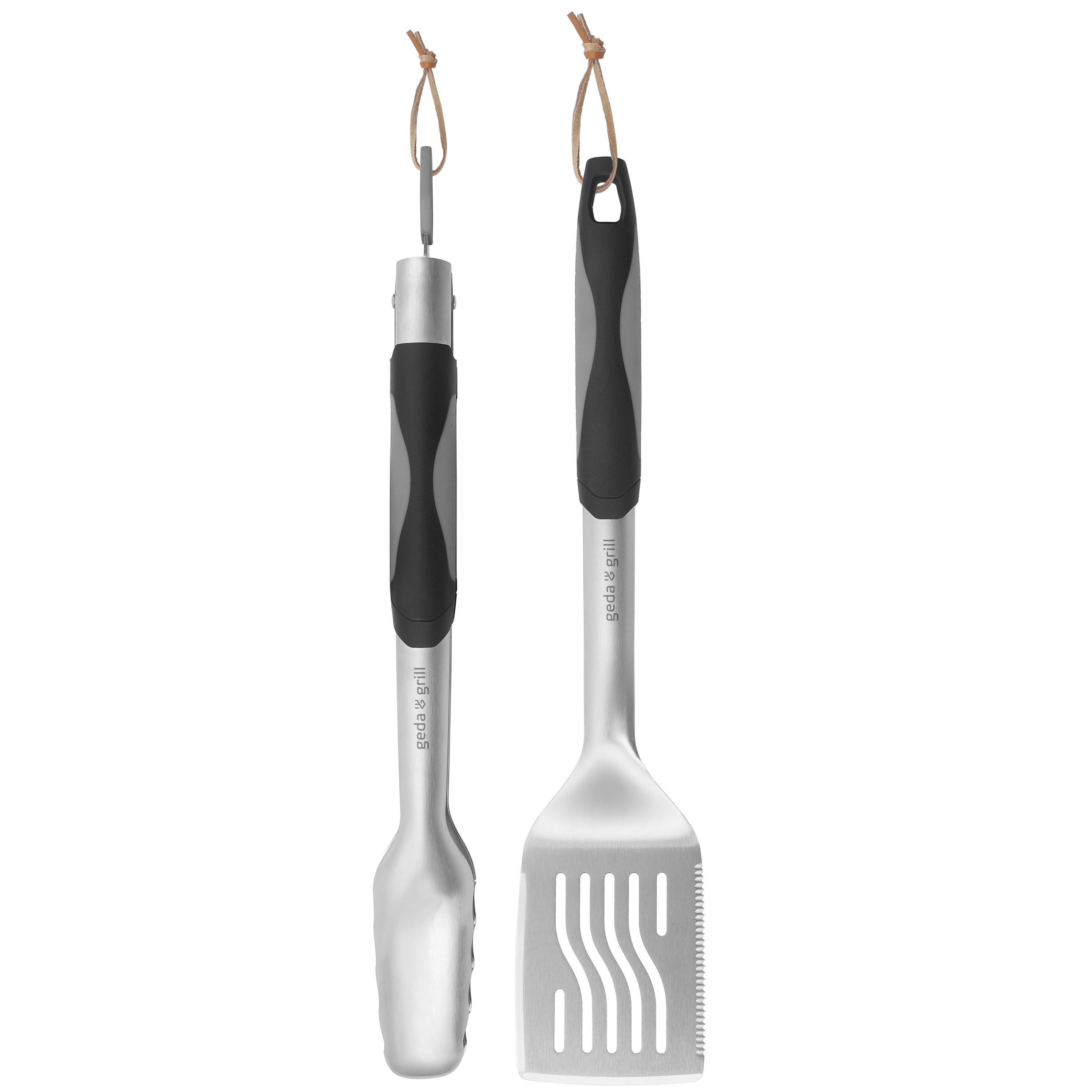 geda grill Grillbesteck-Set Edelstahl, mit Aufhänge-Ösen, universal, (Set, 2 tlg), 2-tlg, Grillwender und Grillzange, Geschenkset