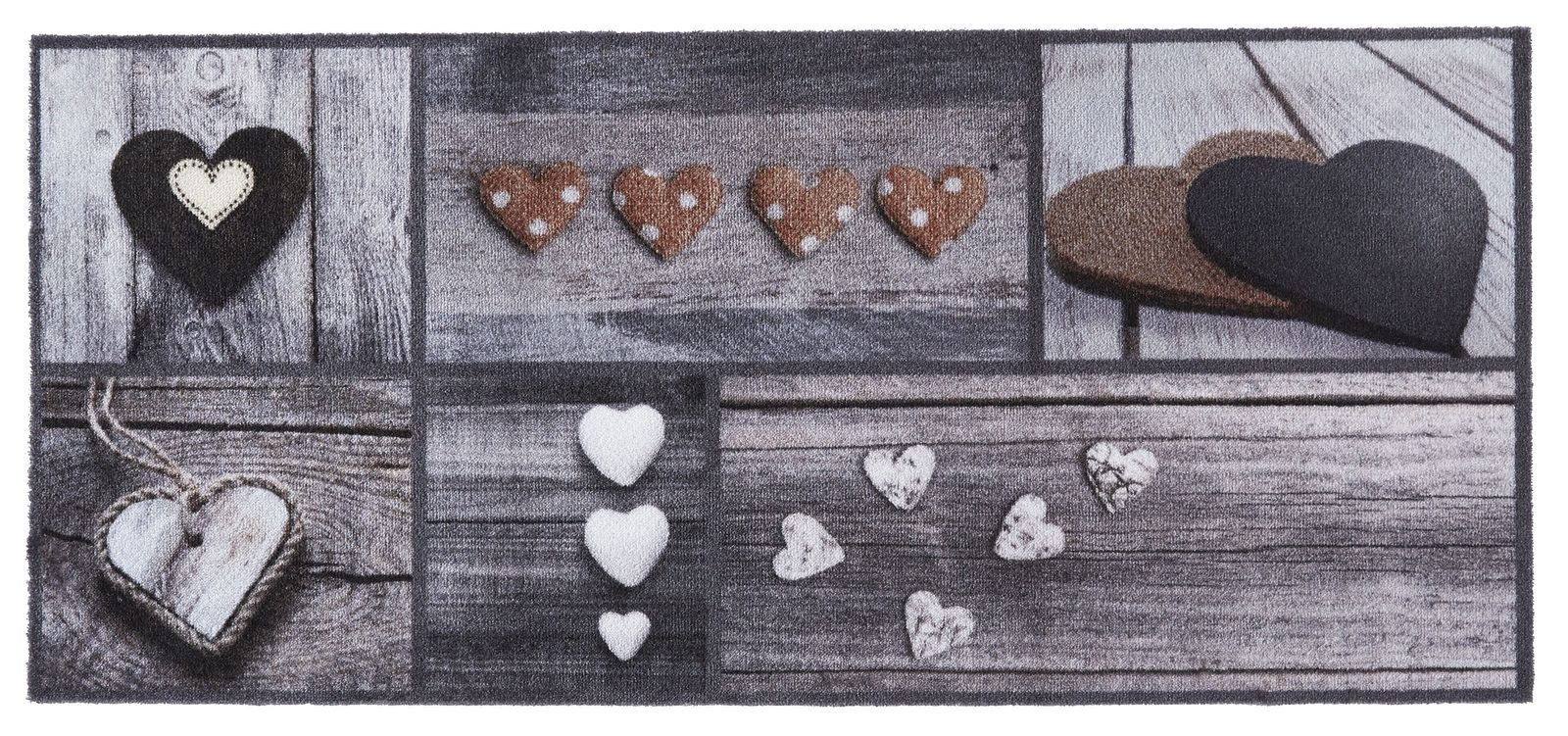 MD Entree Fußmatte Universal Teppichläufer Wohnzimmer Teppich, rechteckig, Höhe: 8 mm, bei 30° waschbar, anti-rutsch, 67 x 150 cm, Hearts, grau