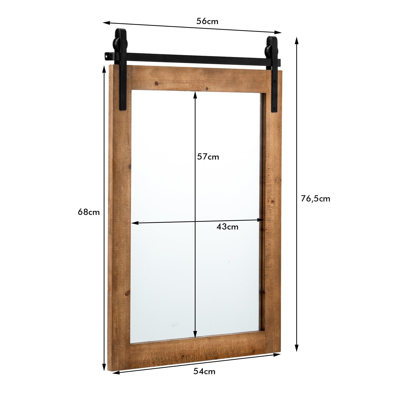 COSTWAY Dekospiegel, mit Holzrahmen und Metallhalterung, 76,5x56cm