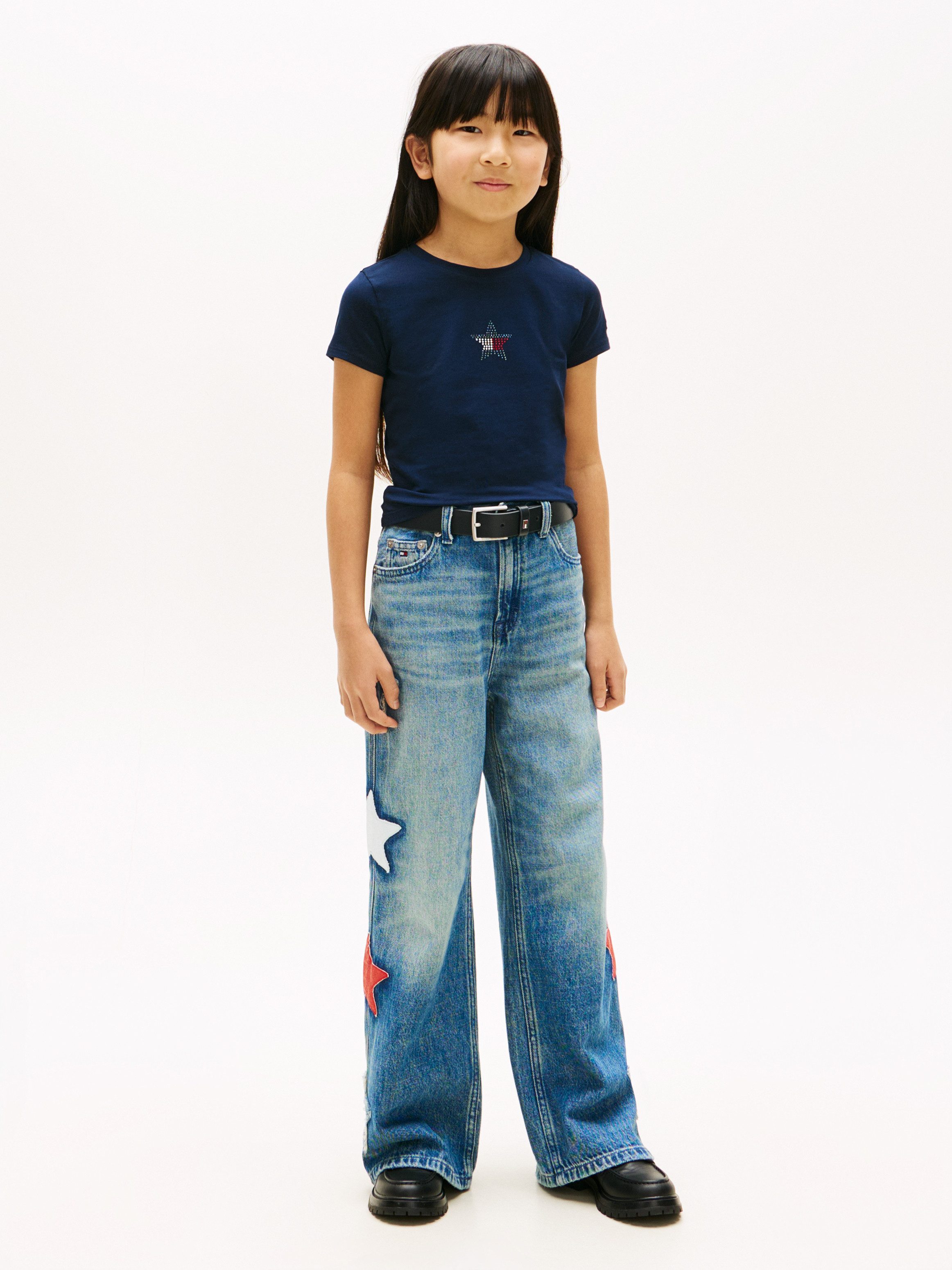 Tommy Hilfiger T-Shirt STAR FLAG TEE SHORT SLEEVE Kinder bis 16 Jahre, Logo mit Strass-Steinen