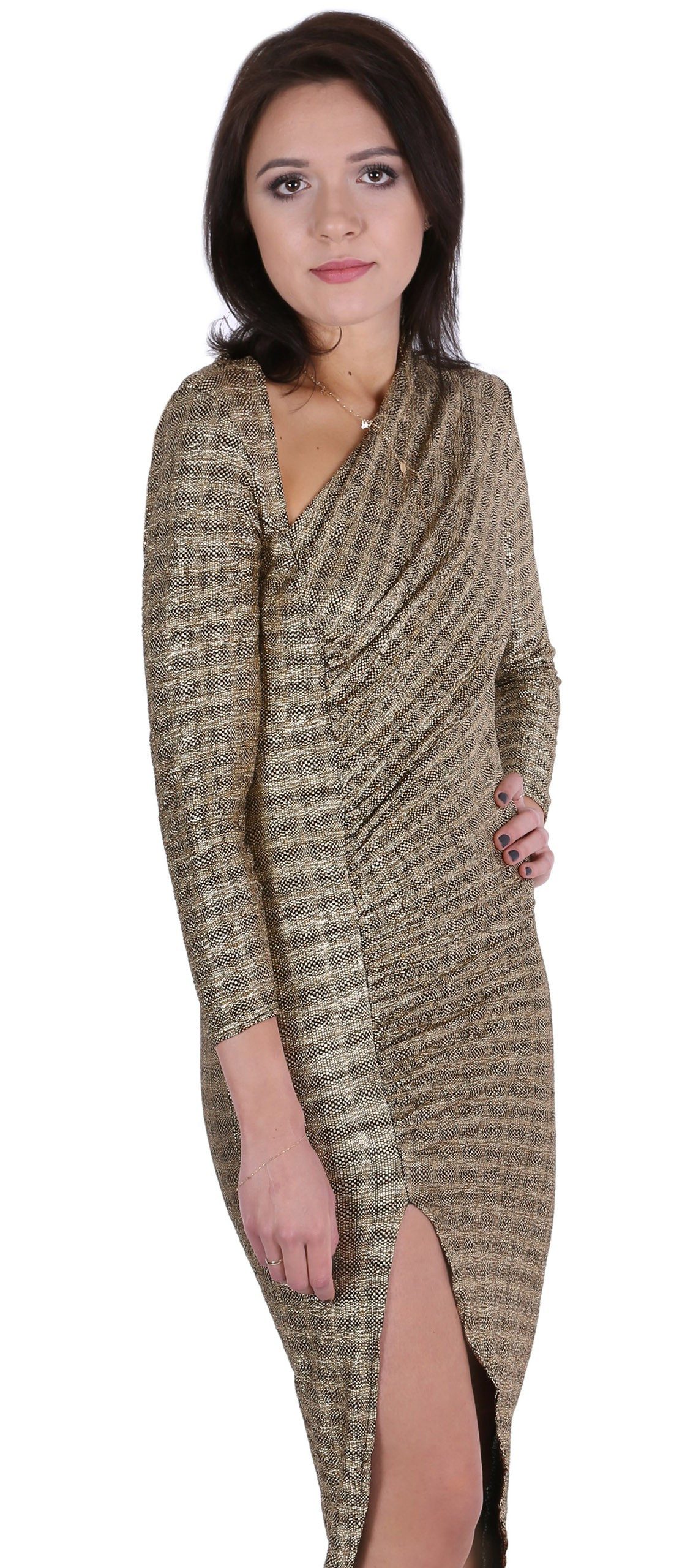 Sarcia.eu Midikleid Goldfarbenes asymmetrisches Kleid mit Schlitz John Zack XL