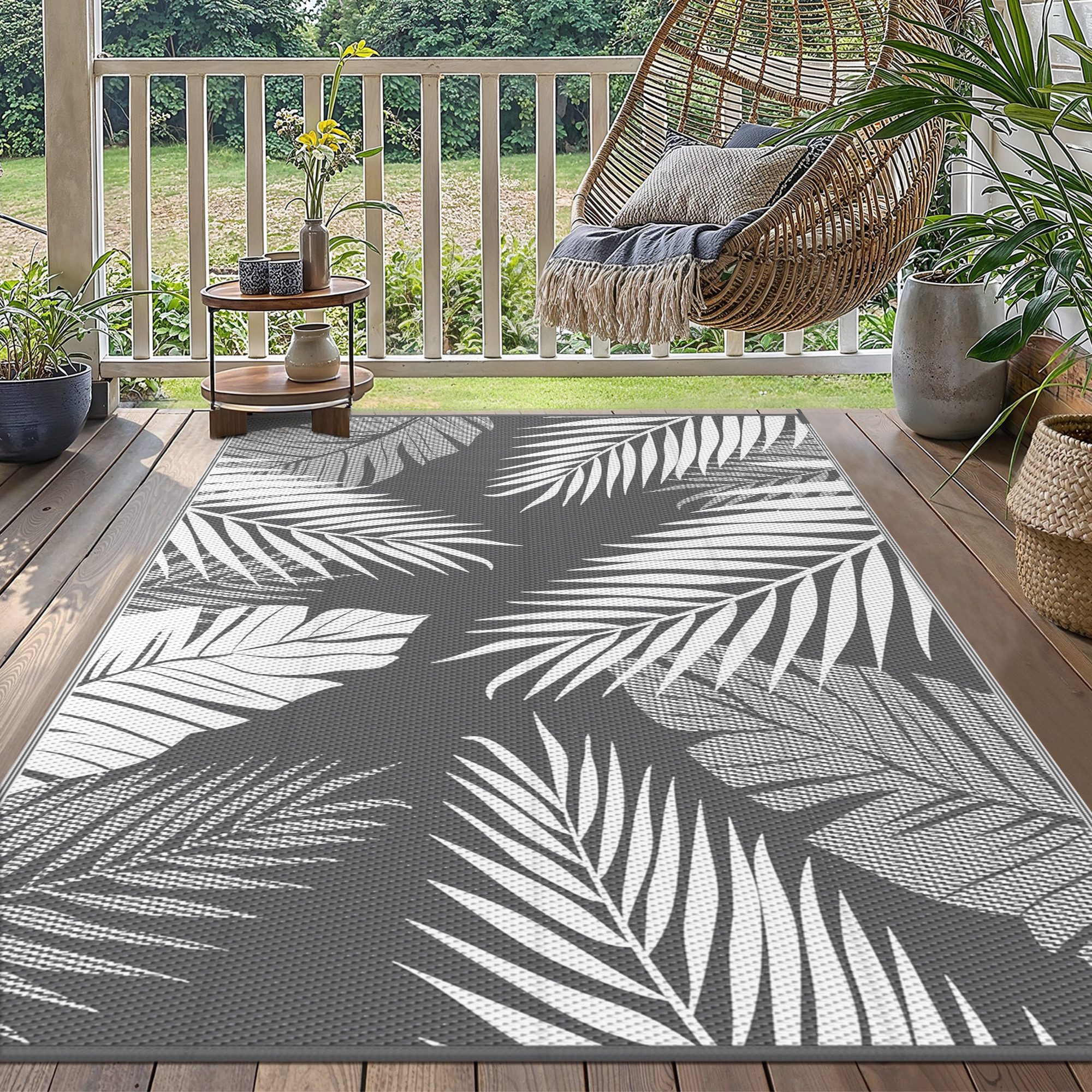 GENIMO Outdoorteppich Doppelseitiger Teppich, Reinigbar, Outdoor geeignet, Natürlicher Stil, rechteckig, Höhe: 5 mm, Imitation von Vine Stricken Textur, Wetterfest & UV-beständig