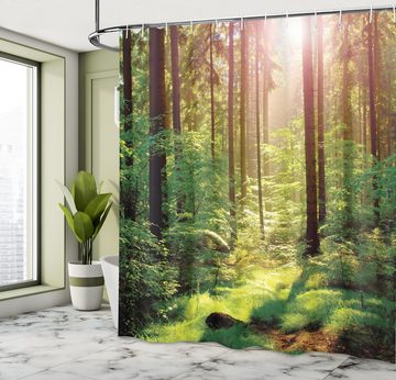 Abakuhaus Duschvorhang Moderner Digitaldruck mit 12 Haken auf Stoff Wasser Resistent Breite 175 cm, Höhe 180 cm, Wald Sunset Moss Woods Bäume
