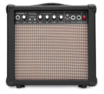 Rocktile Scream-15 Gitarrenverstärker Verstärker (Anzahl Kanäle: 2 (Clean und Overdrive), 15 W, Mini Combo Amp - 3-Band Equalizer)