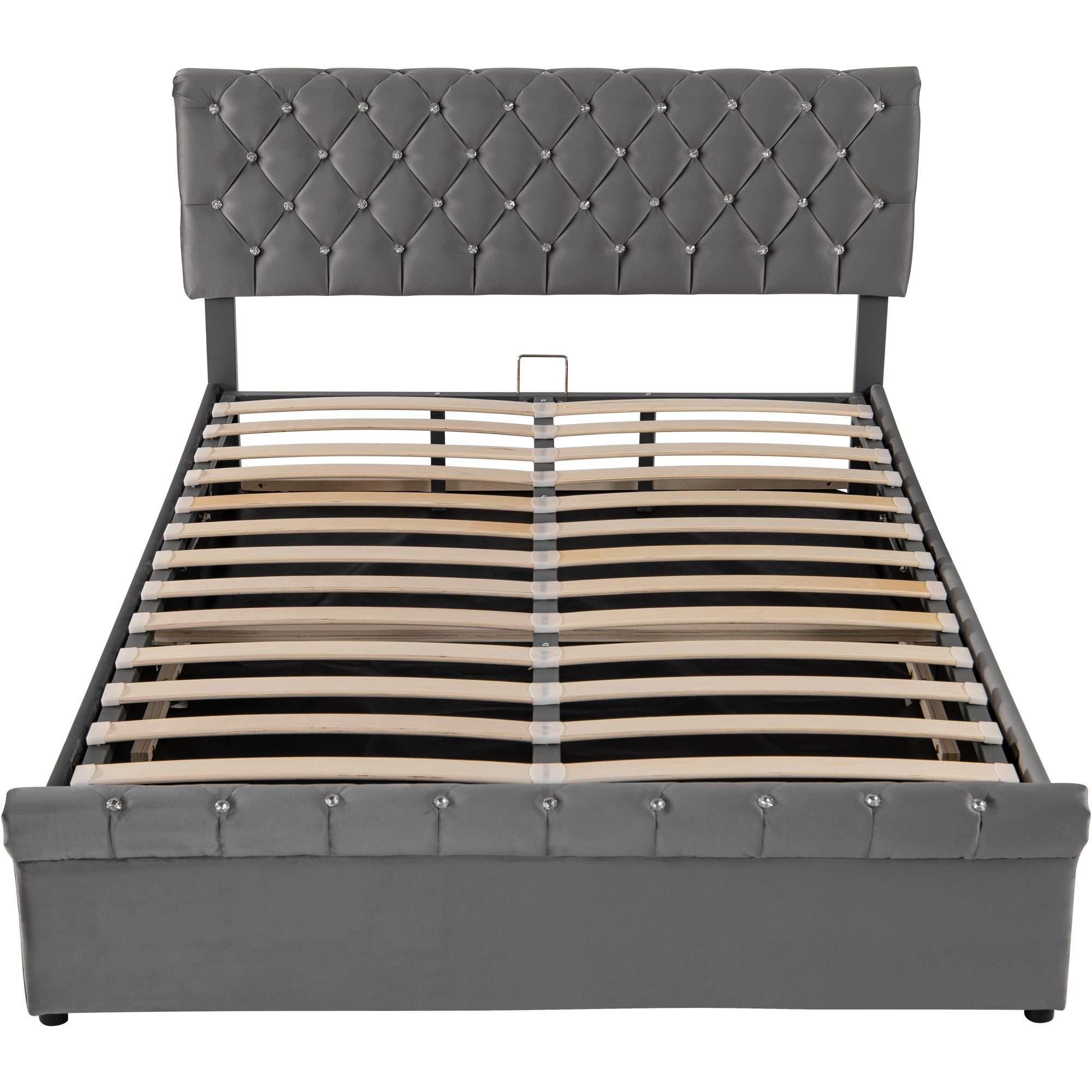 Boxspringbett (Doppelbett 140 x 200 cm, Polsterbett mit kristall schnalle, Lattenrost und Bettkasten), Hydraulisches Bett Funktionsbett mit höhenverstellbar Kopfteil, Samt