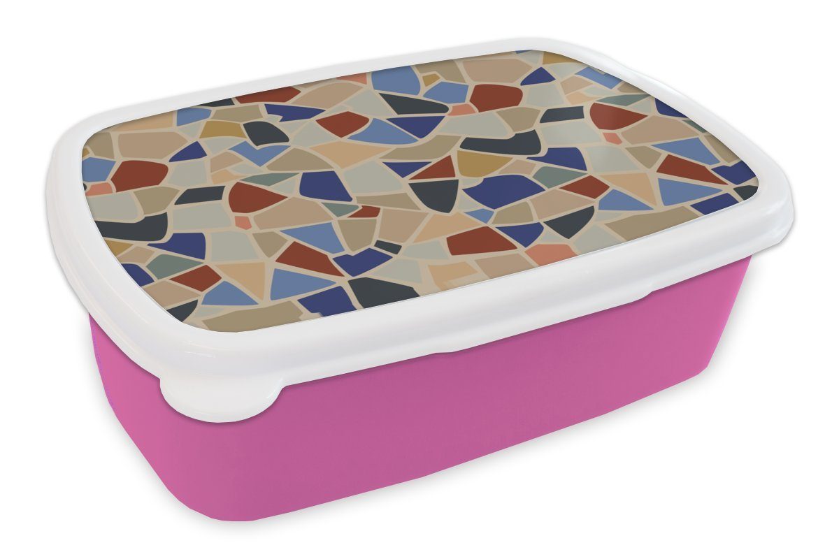 MuchoWow Lunchbox Mittelmeer - Mosaikmuster, Kunststoff, (2-tlg), Brotbox für Erwachsene, Brotdose Kinder, Snackbox, Mädchen, Kunststoff rosa