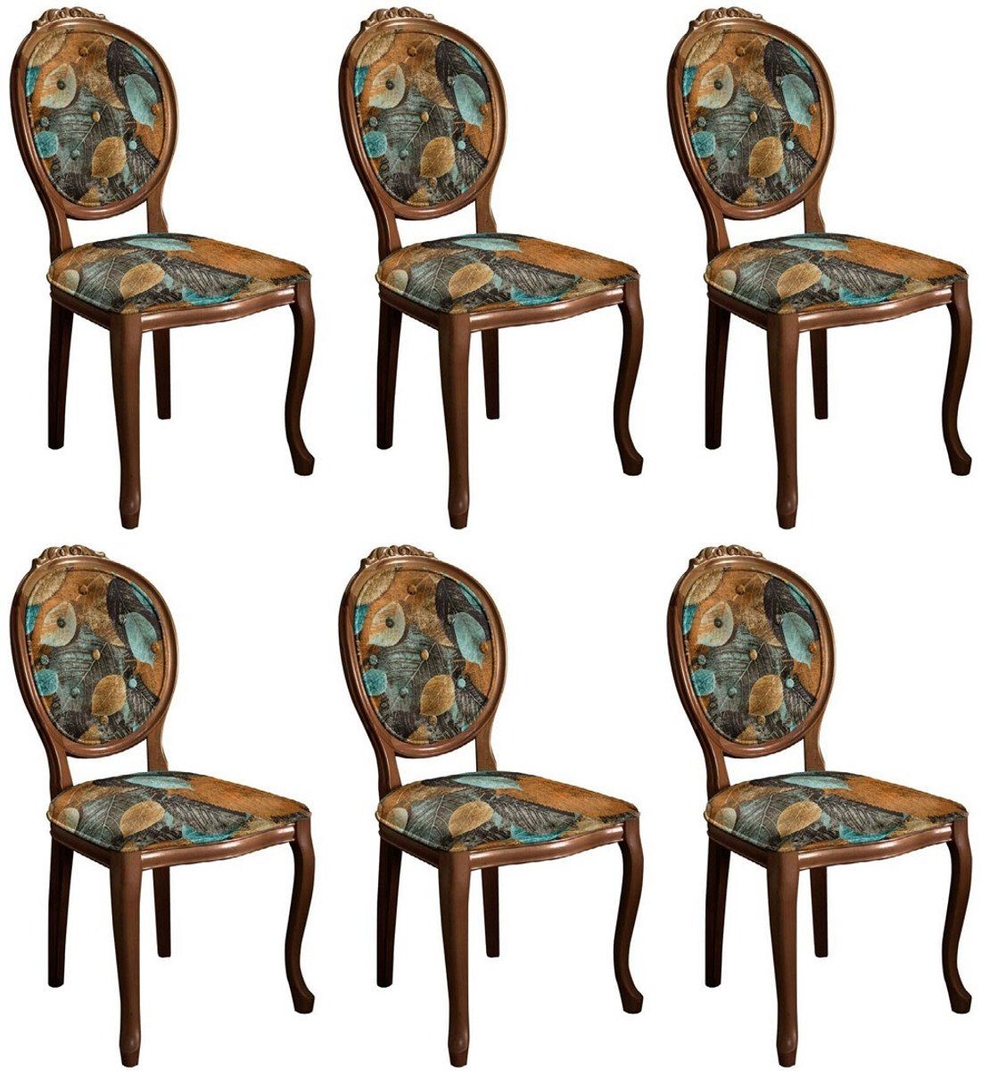 Casa Padrino Esszimmerstuhl Barock Esszimmerstuhl Set mit elegantem Design Mehrfarbig / Braun - 6 Handgefertigte Küchen Stühle im Barockstil - Barock Esszimmer Möbel