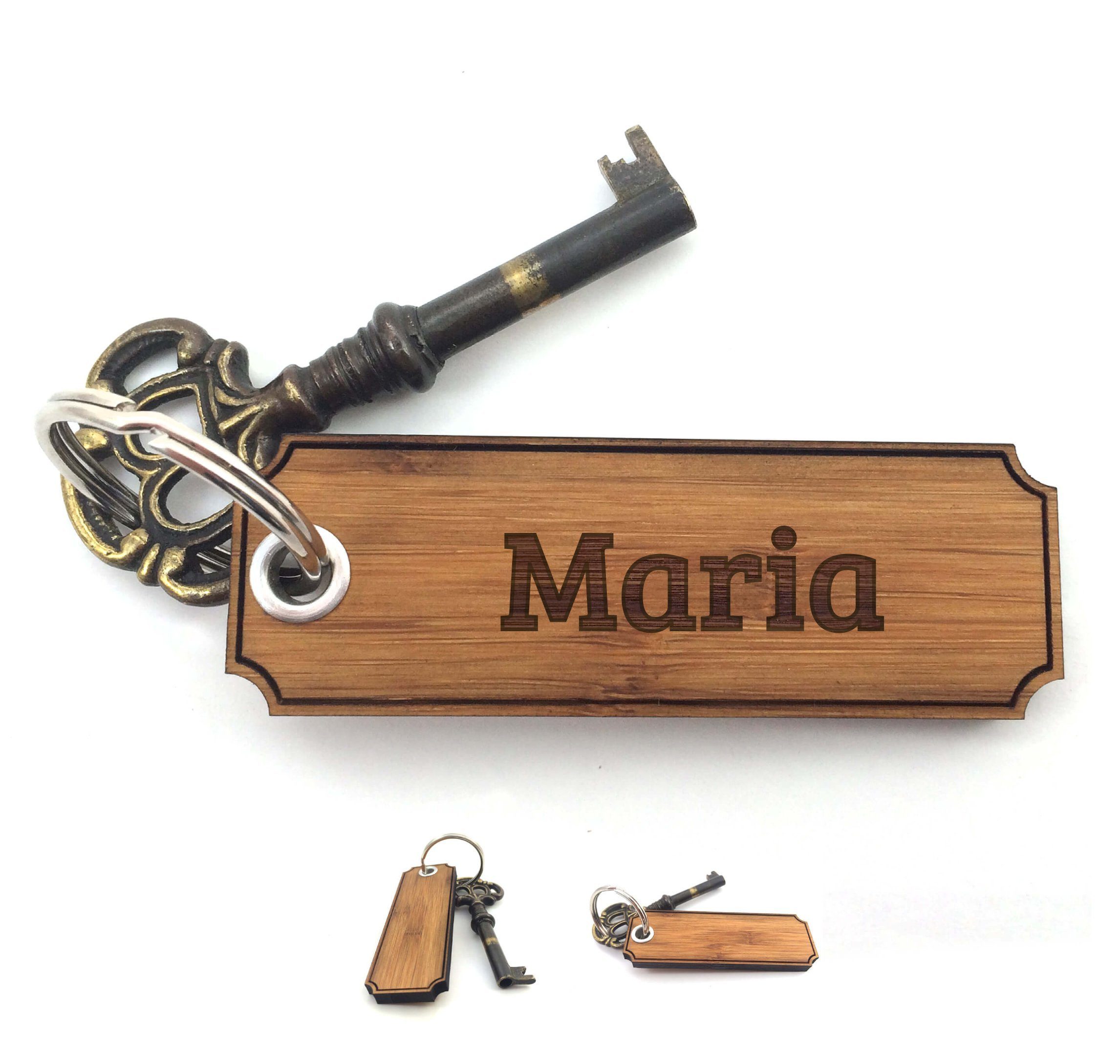 Mr. & Mrs. Panda Schlüsselanhänger Maria - Bambus - Geschenk, Glücksbringer, Anhänger, Geschenke, Schlüsselanhänger, Gravur, Taschenanhänger, Schenken (1-tlg)