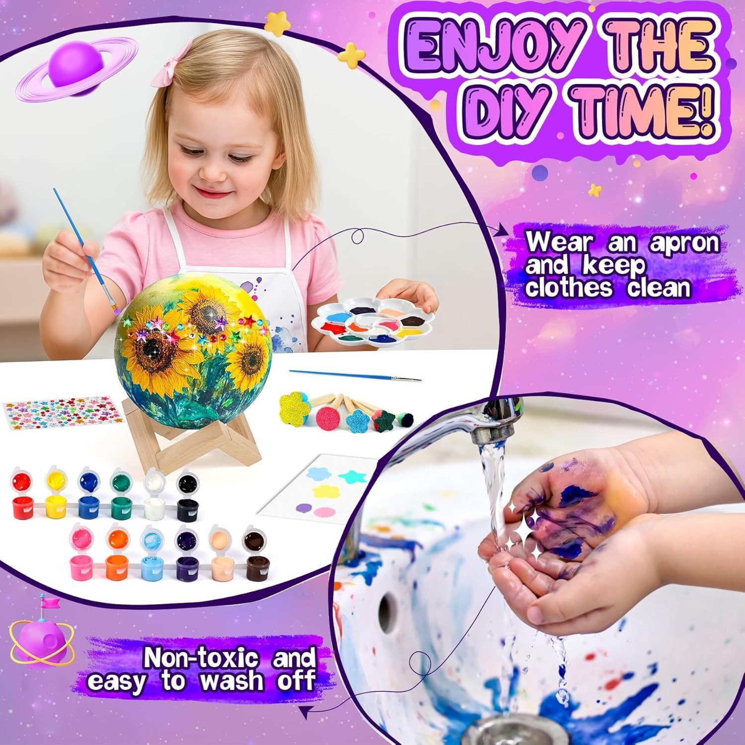 POPOLIC Kreativset Bastelsets für Kinder, DIY 3D-Weltraum-Mondlampe, Kunst und Handwerk, (DIY-Nachtlicht-Malset, Geburtstags- und Ostergeschenke für 10-jährige Mädchen, Künstlerbedarf, 1-tlg), für Kinder im Alter von 6, 7, 8, 9, 10, 11 und 12 Jahren