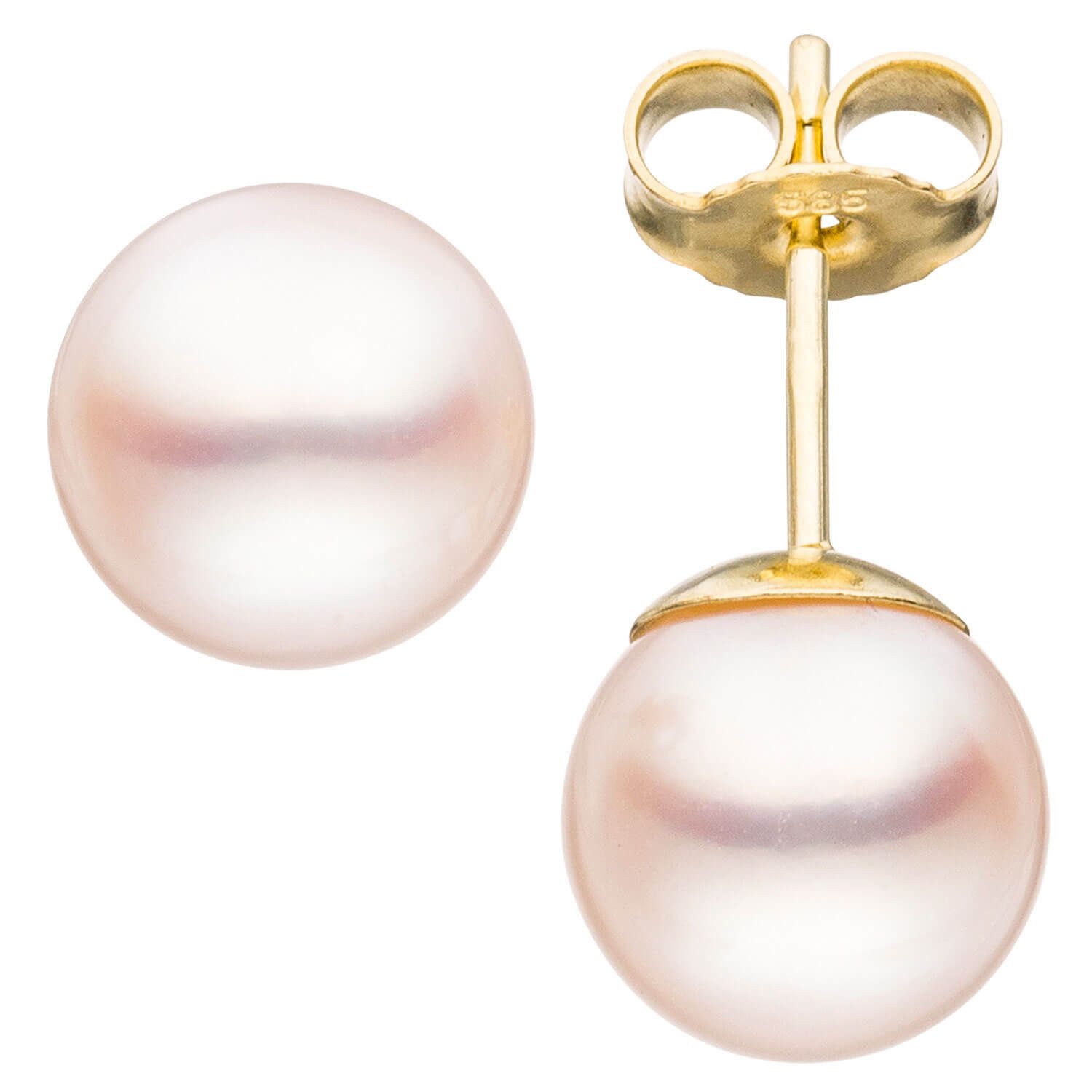 Schmuck Krone Paar Ohrstecker Ohrstecker mit Akoya Perlen 8,5mm rund 585 Gelbgold, Gold 585