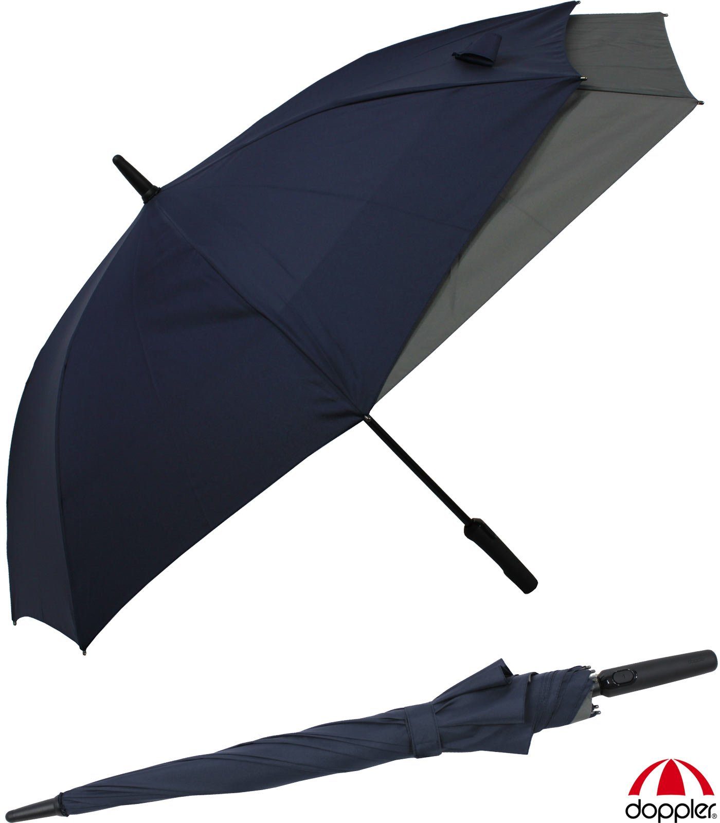 mit mehr für XL, Regen sich to Langregenschirm Schutz beim navyblau-grau doppler® - Auf-Automatik Öffnen Move vor vergrößert Fiberglas