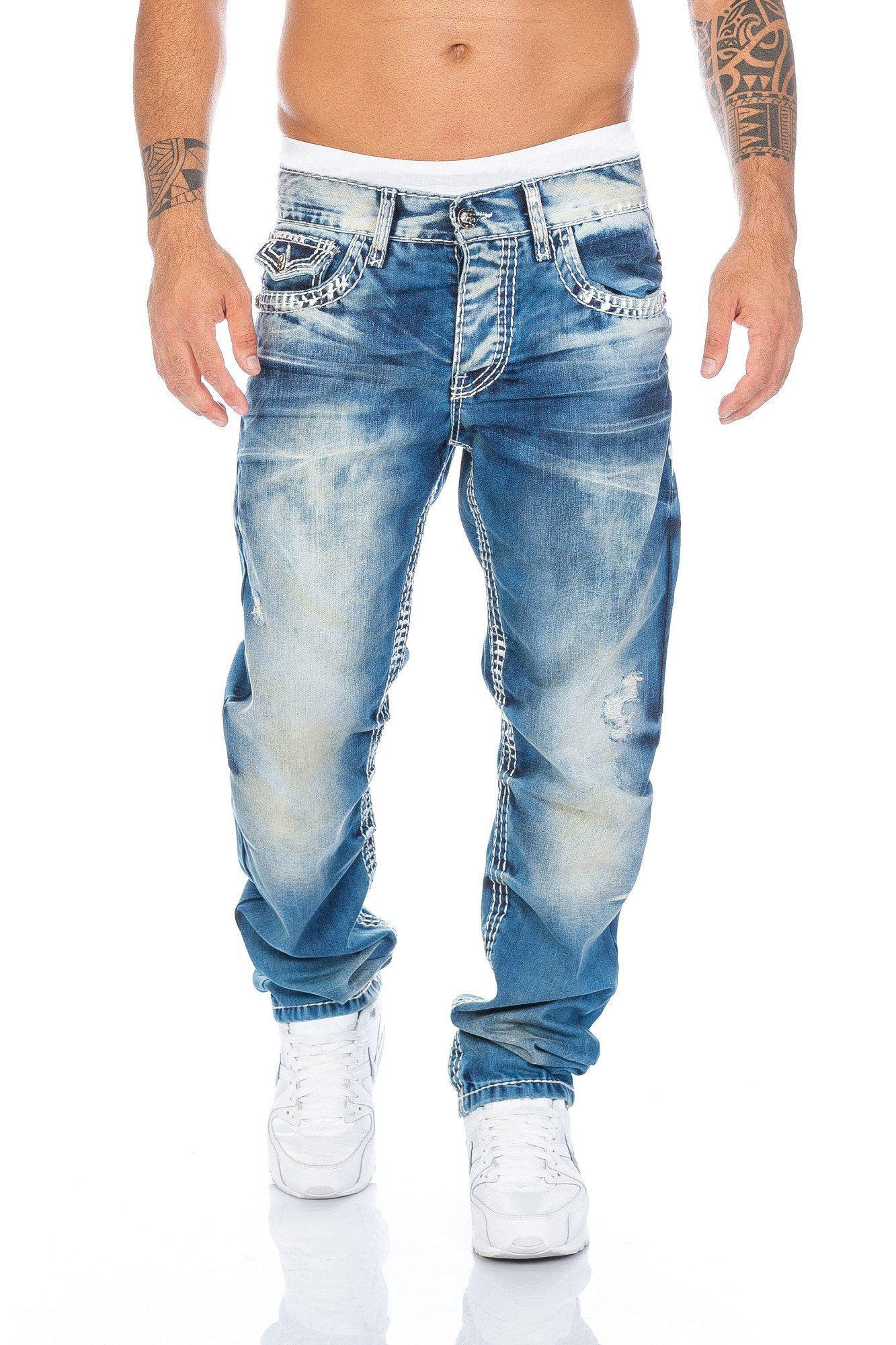 Cipo & Baxx Regular-fit-Jeans Herren Jeans Hose mit dicken Nähten und außer günstig online kaufen