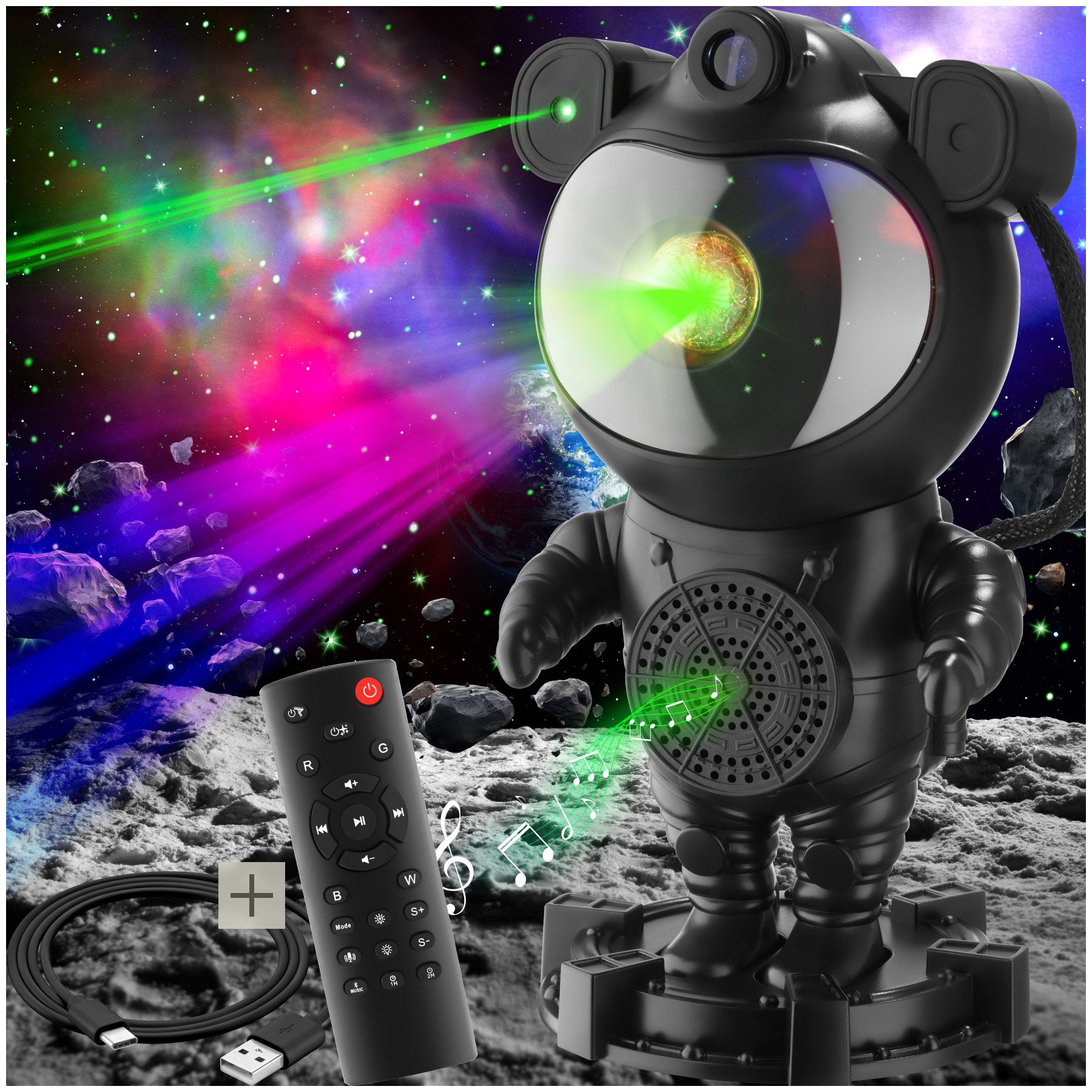 tectake LED Nachtlicht LED-Sternenhimmel-Projektor Astronaut, inkl. Bluetooth, Bluetooth- und Music-Funktion mit 8 Sounds sowie Timer
