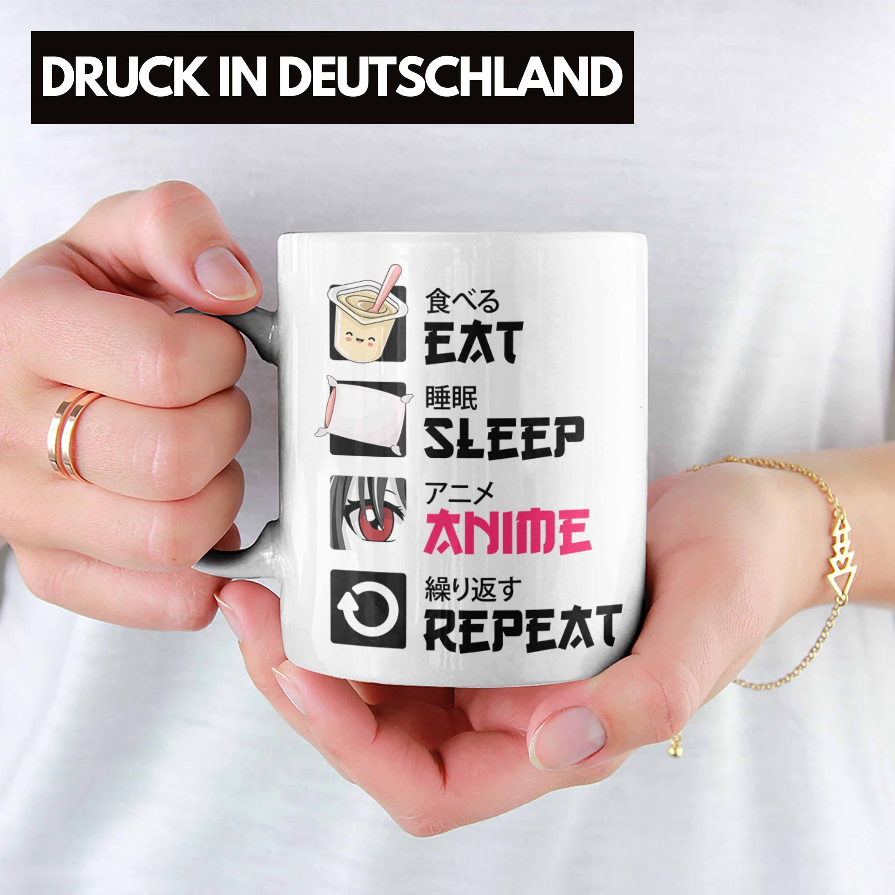 Sleep Weiss Geschenk - Trendation Deko Tasse Kaffeetasse Spruch Anime Trendation Geschenke Eat Tasse