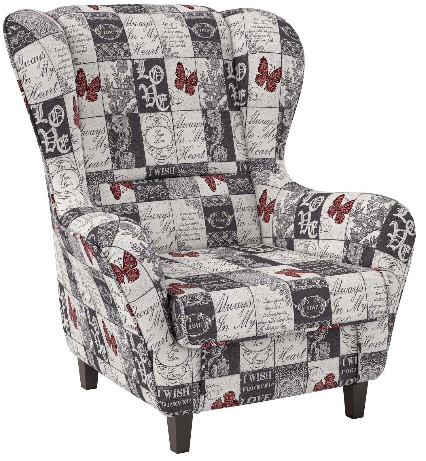 Supellex Ohrensessel Sofia Relaxsessel mit Hocker Design Patchwork Love günstig online kaufen