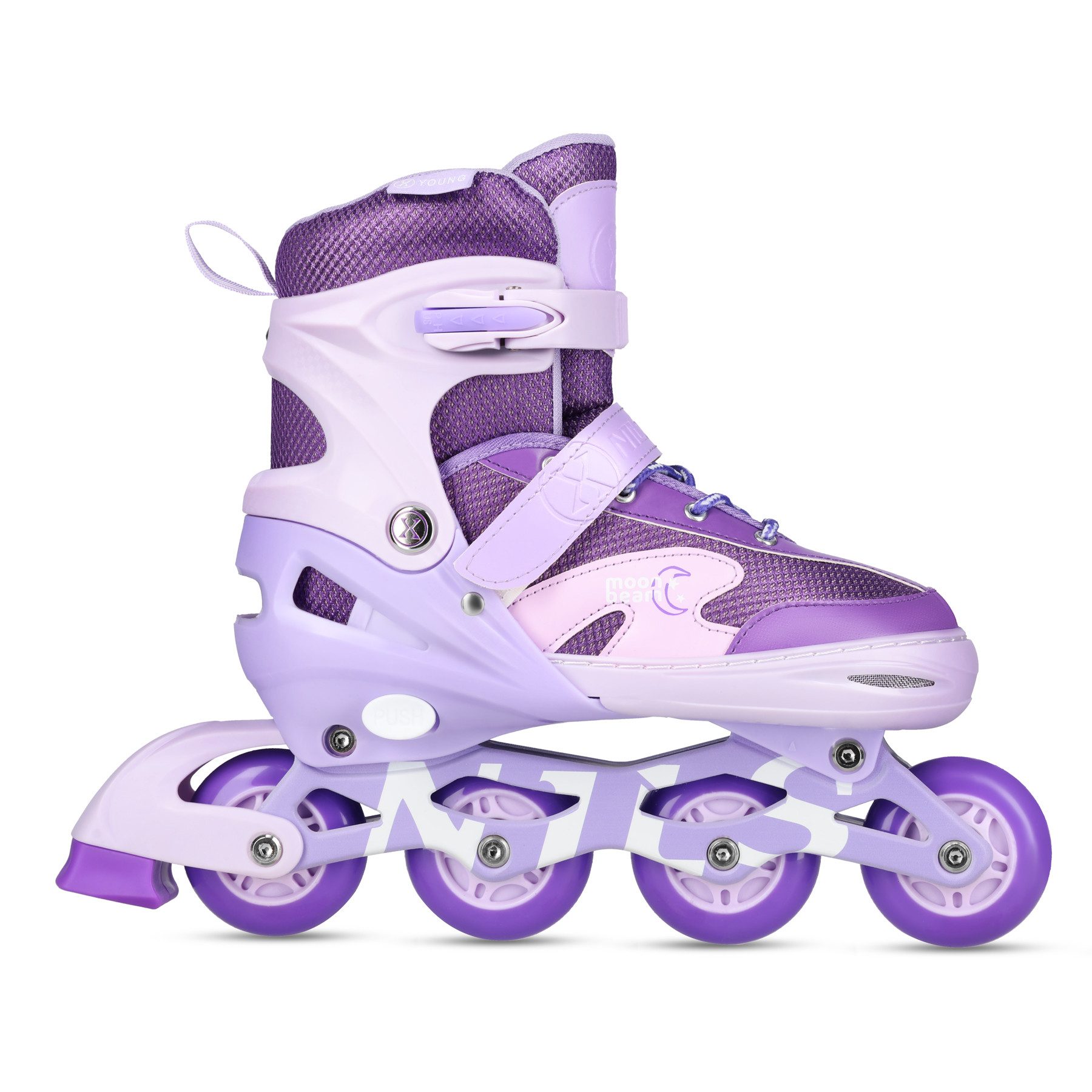 NILS EXTREME Inlineskates Inliner Moonbeam Skates Lila verstellbare Größe + Schützer Set, Komplettset mit LED-Rollen