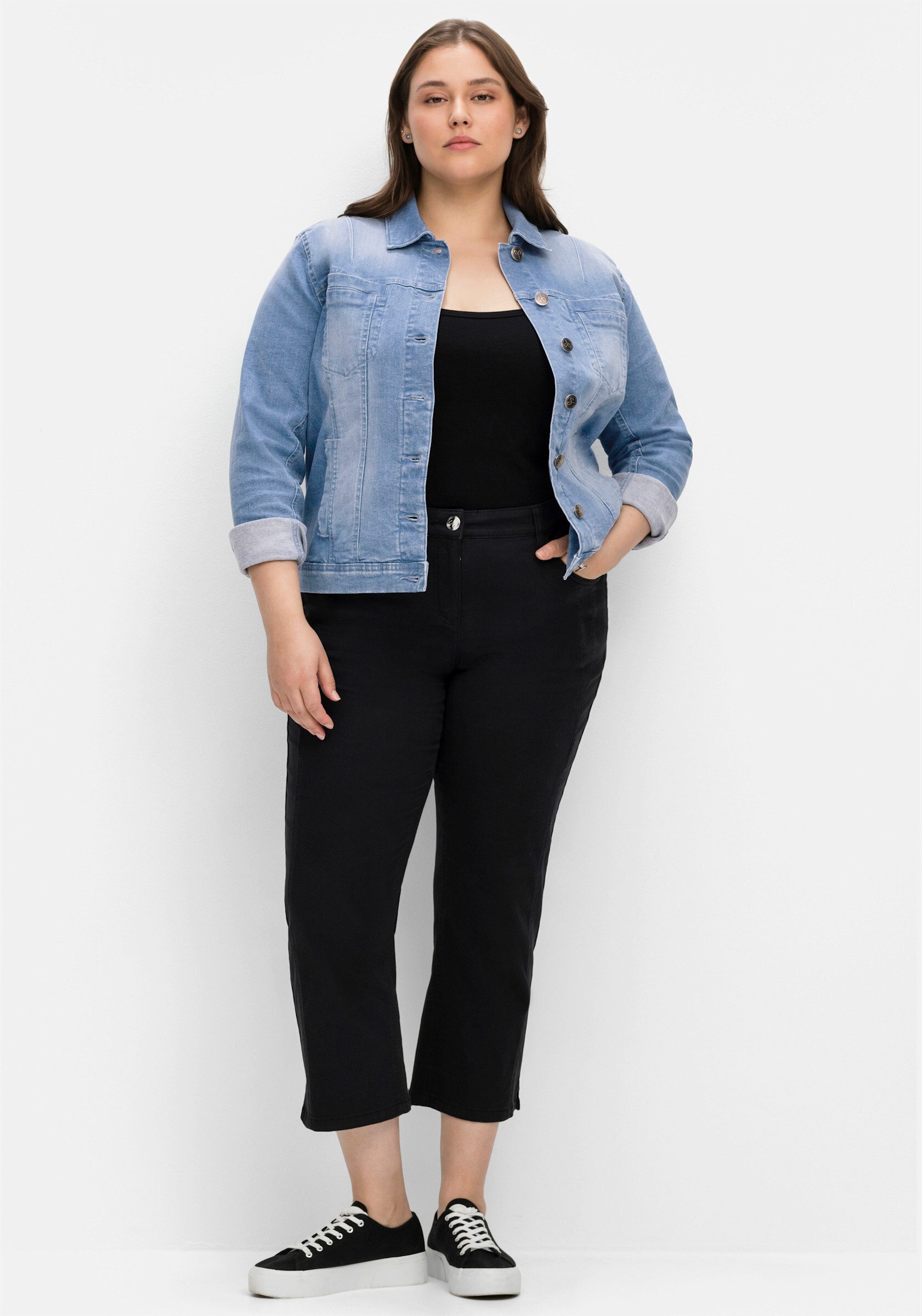 Sheego Allwetterjacke Jeansjacke Langarm in modisch kurzer Form günstig online kaufen