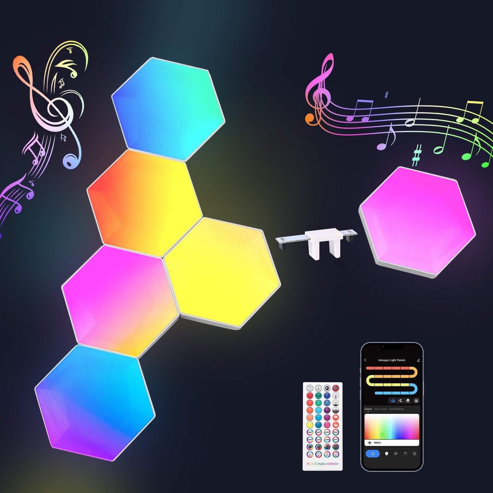 BlingBin LED Panel Hexagons Smart Gaming Panel Sechseck Wandleuchte Innen Wandpaneel, 6 sechseck-Lichtplatten, LED fest integriert, RGB, Dimmbar