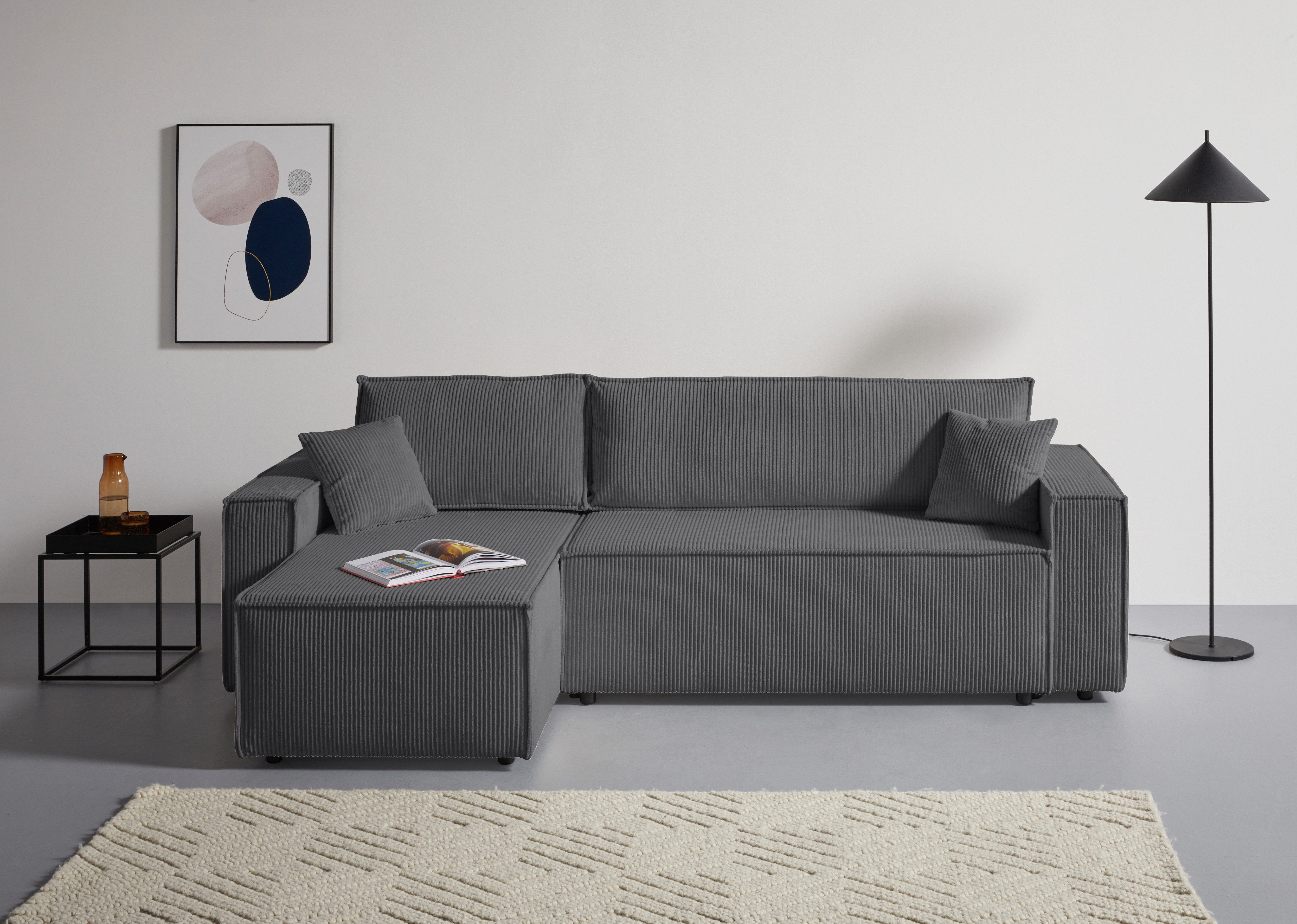 OTTO home Ecksofa CASSI, 241cm, L-Form, Schlafsofa, Bettkasten, Boxspringfederung, Cord, Schlaffunktion(133/200), Recamiere links/rechts, Unser Tiefpreis