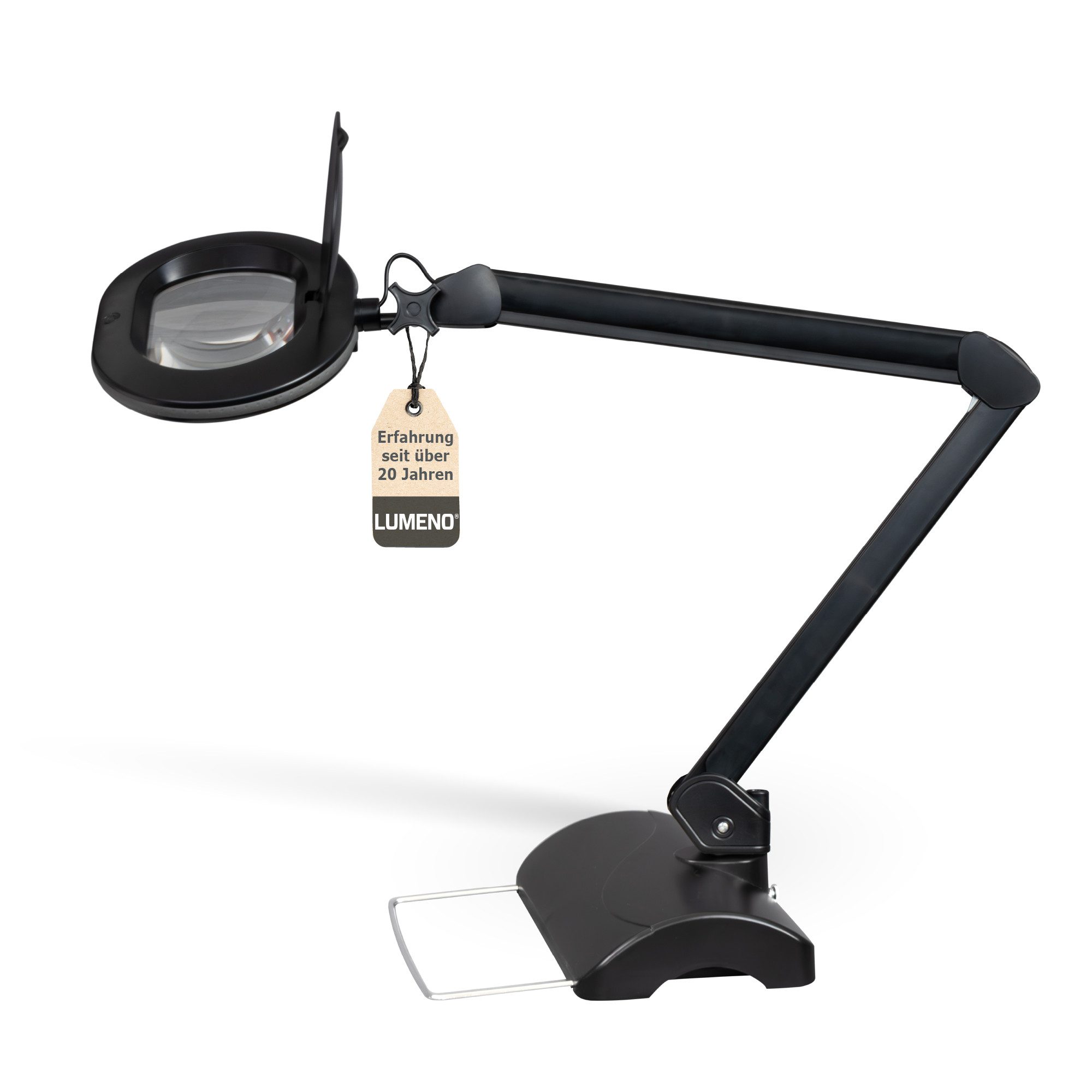 Lumeno Lupenlampe 861XGR Lupenleuchte Lupenlampe mit ovaler Echtglaslinse kristallklar, LED fest integriert, Kaltweiß, 6500 K