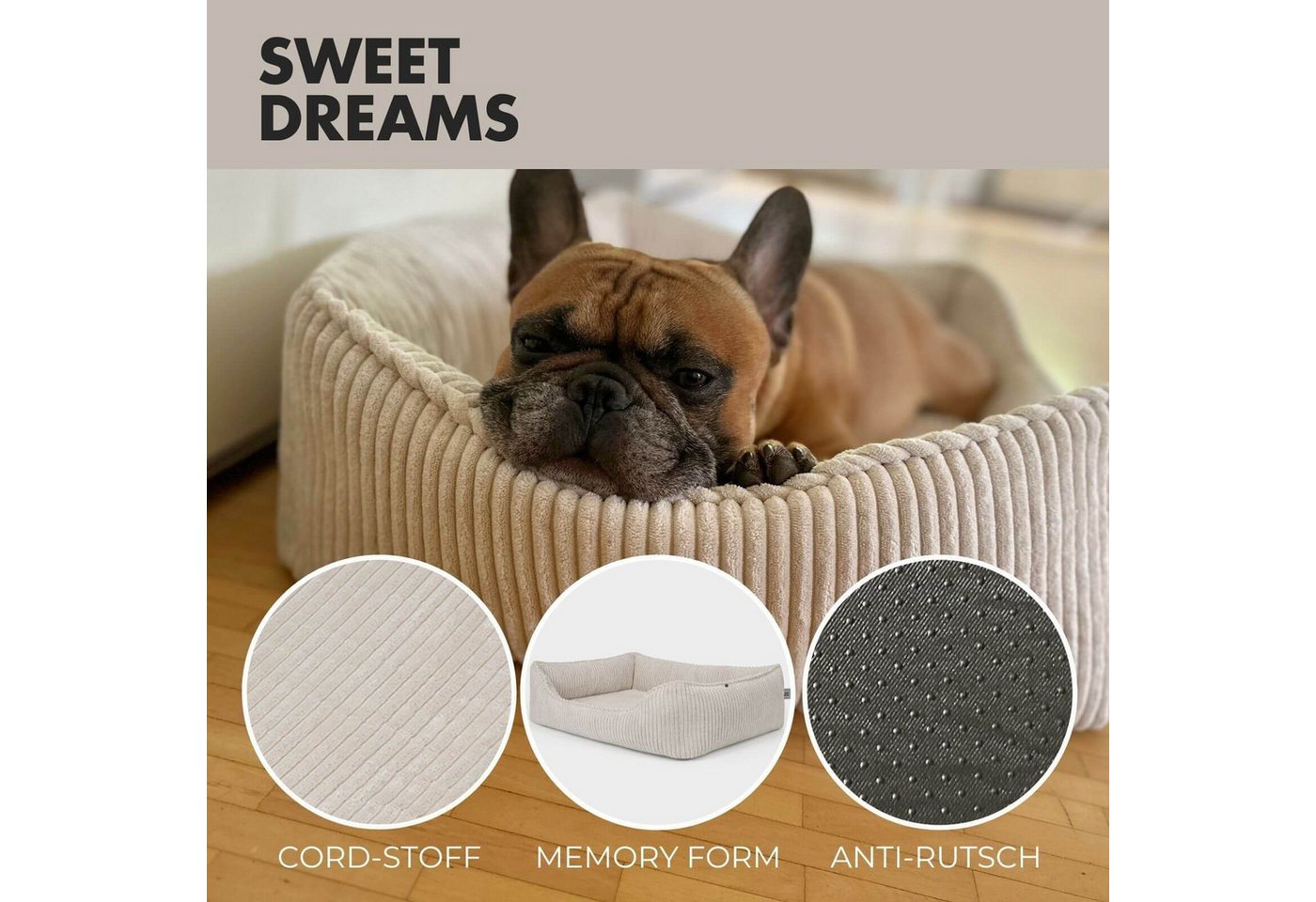 Thumbnail - PAW WOW Hundekorb Hundebett ANTON Cord Beige, 100% Polyester