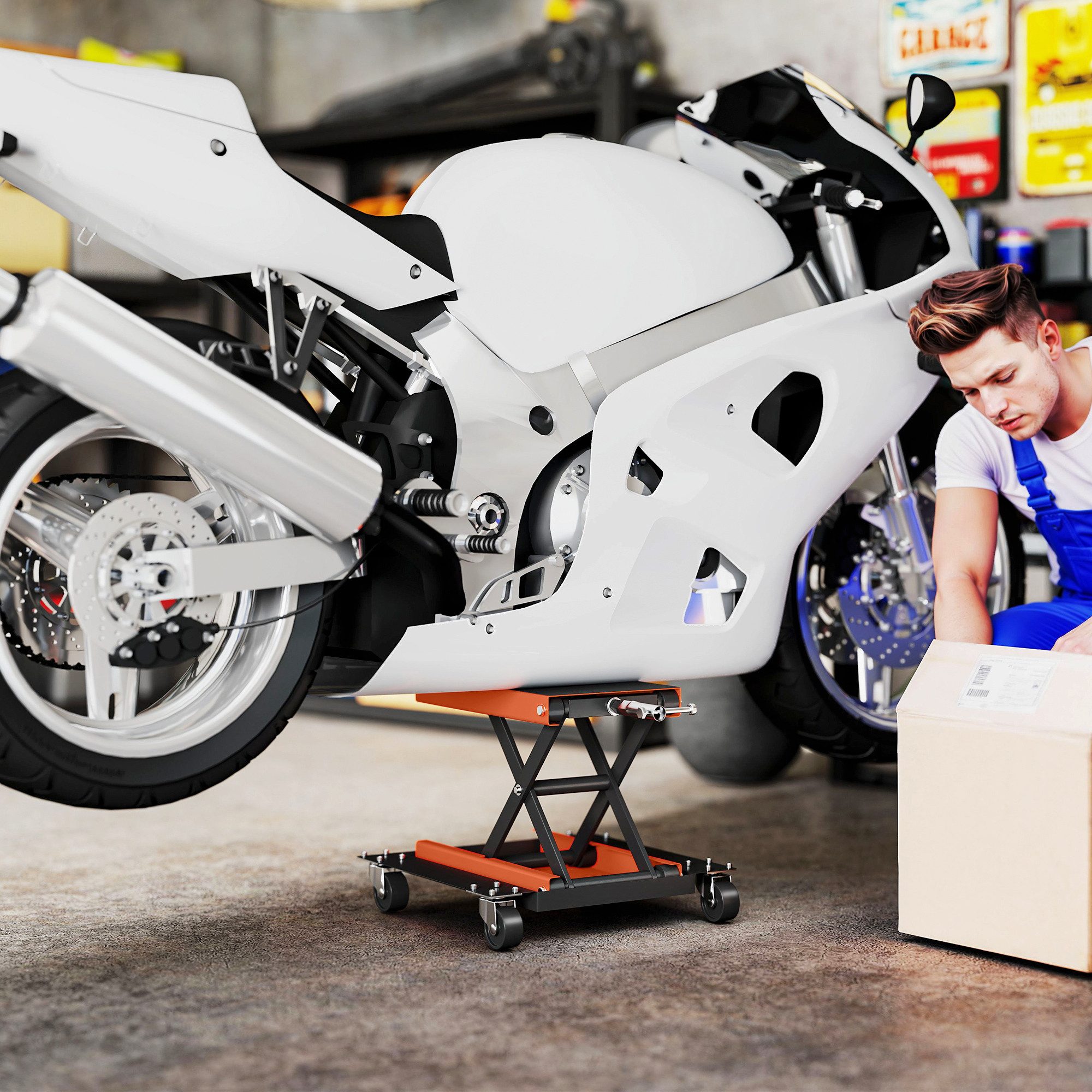 HOMCOM Hydraulikheber 500 kg belastbar, 135-390 mm höhenverstellbar, (Motorradheber, 1 St., Motorradhebebühne), Scherenheber in Garage & Außenbereichen