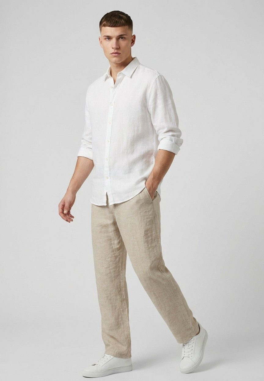 Eight2Nine Stoffhose Herren Hose aus Viskose-Leinen-Mix Melange-Optik, bequemer Gummibund