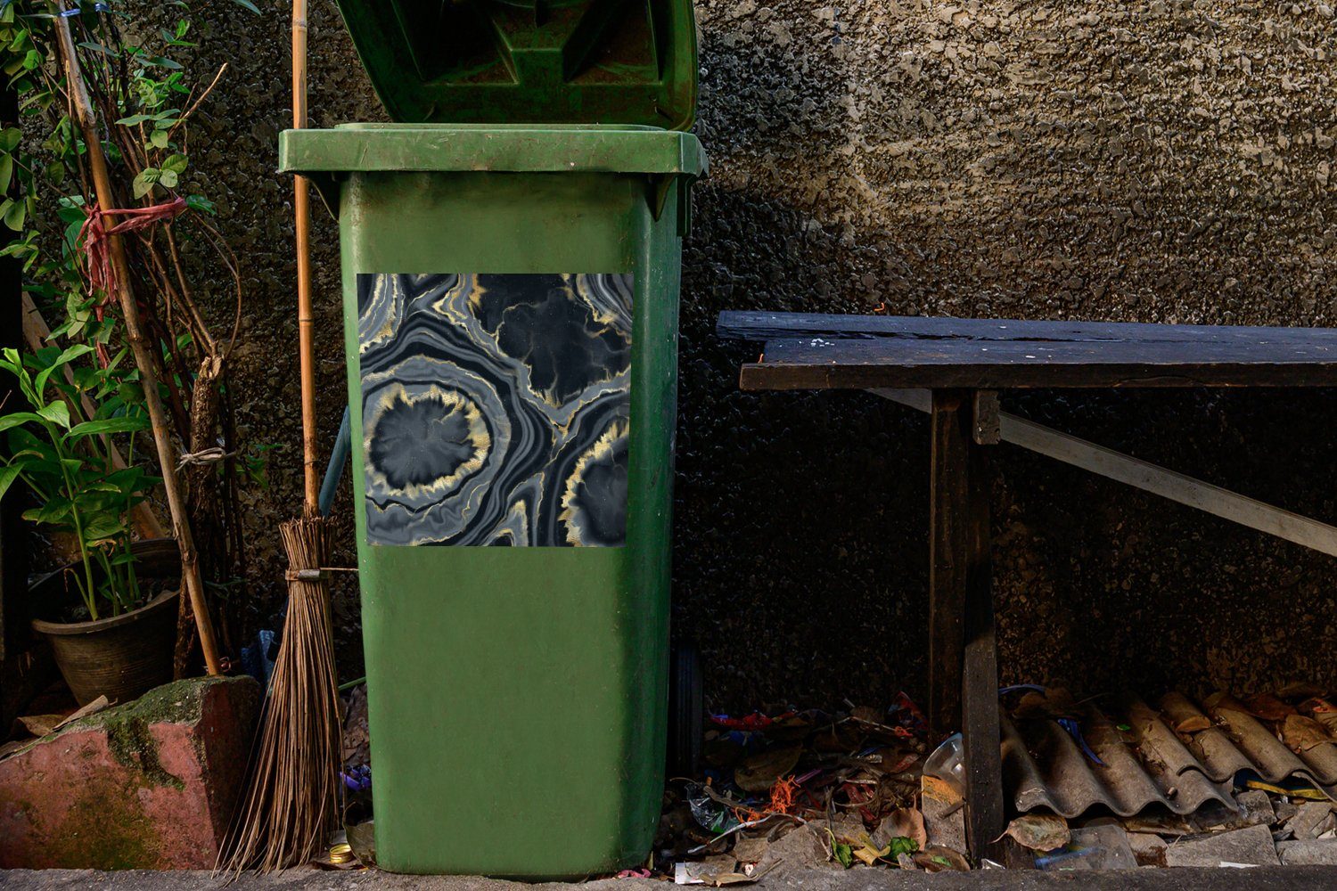 Mülltonne, Container, Mülleimer-aufkleber, Abfalbehälter Sticker, Wandsticker Marmor St), - Steine (1 - Geode - Gold MuchoWow